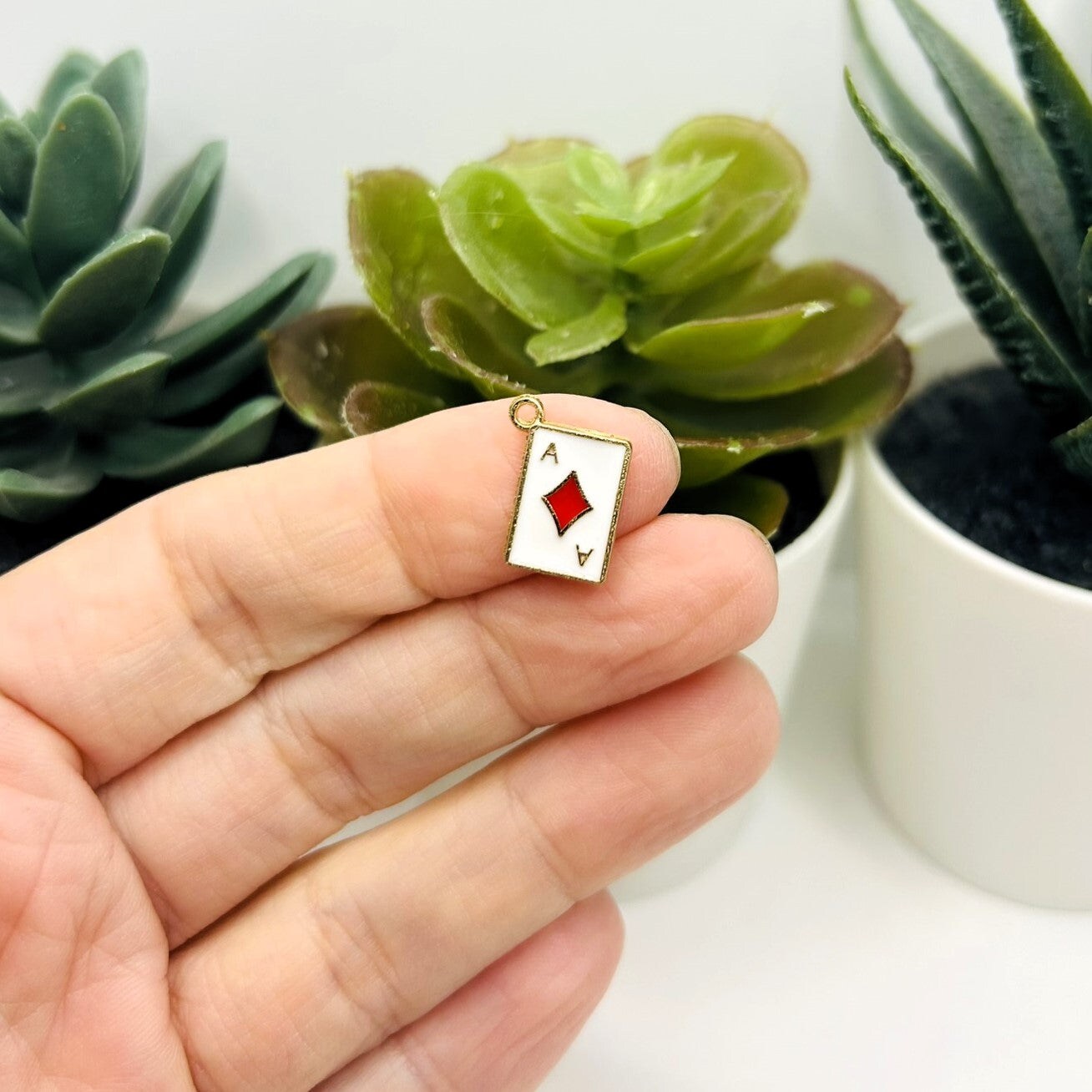 4, 20 or 50 Pieces: Ace of Diamonds Enamel Playing Card Charms
