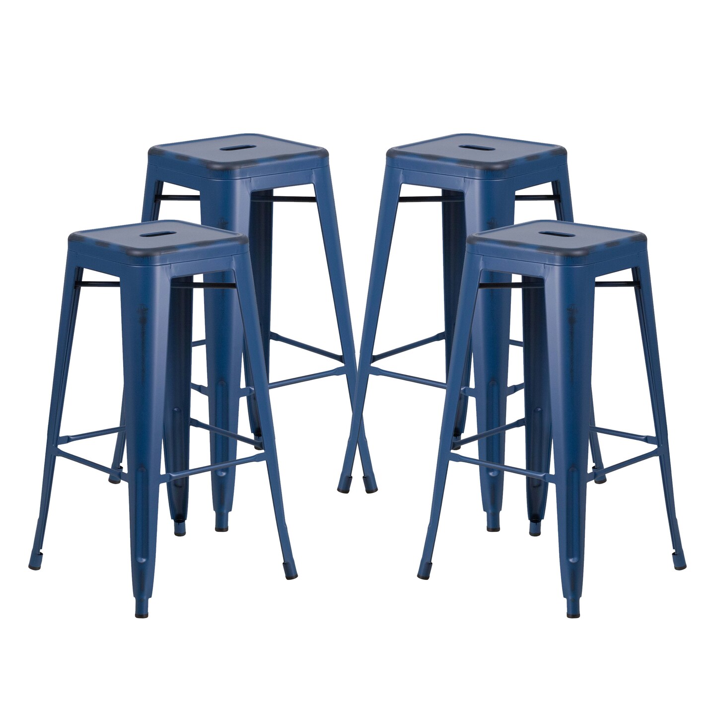 Emma and Oliver Commercial Grade 4 Pack 30&#x22; High Backless Distressed Metal Indoor-Outdoor Barstool