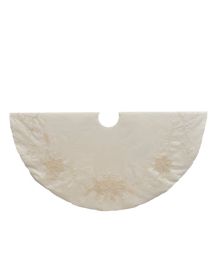 54&#x22; Ivory With Pearl Beads Tree Skirt