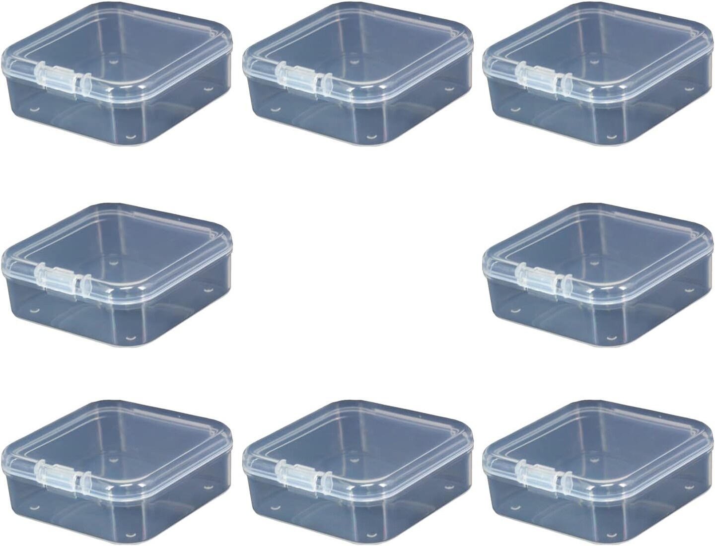 8 Pieces Small Plastic Box with Lids Square Plastic Containers Clear Plastic Boxes Craft Containers Plastic Beads Storage Containers Box for Beads Jewelry Small Items, 2.1x2.1x0.79 Inches
