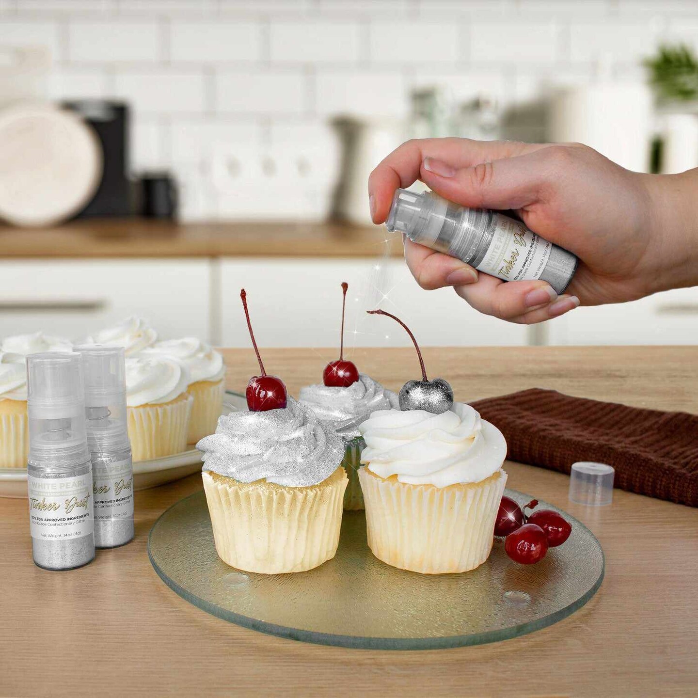 Bakell - White Pearl Tinker Dust Edible Glitter (4g, 1x Mini Spray Pump) for Food, Desserts, and Beverages!