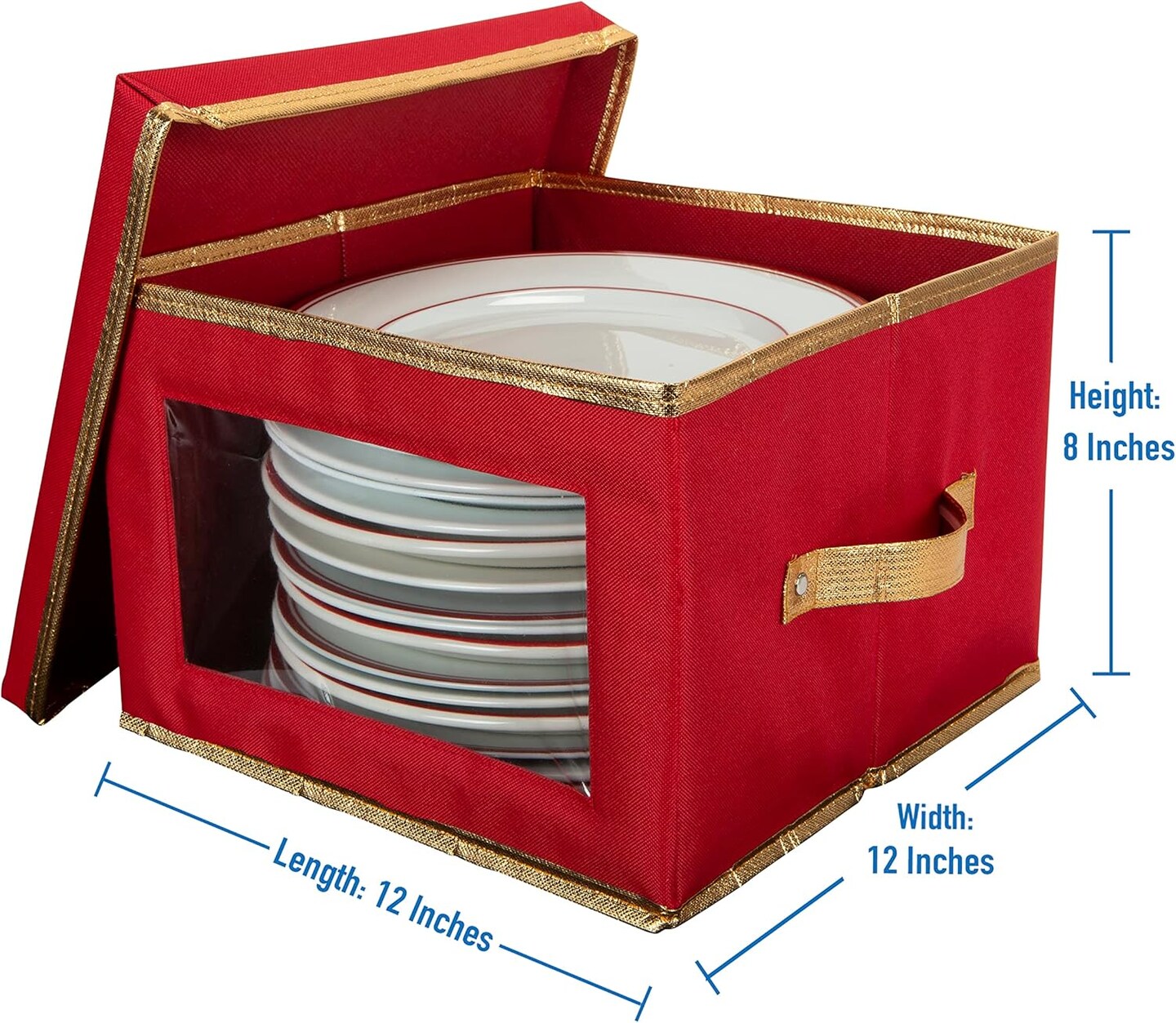 Holiday Dinner Plate Dinnerware Storage Box | 12.2 Inch | Christmas China | 12 Felt Dividers | Tableware Setting | Red