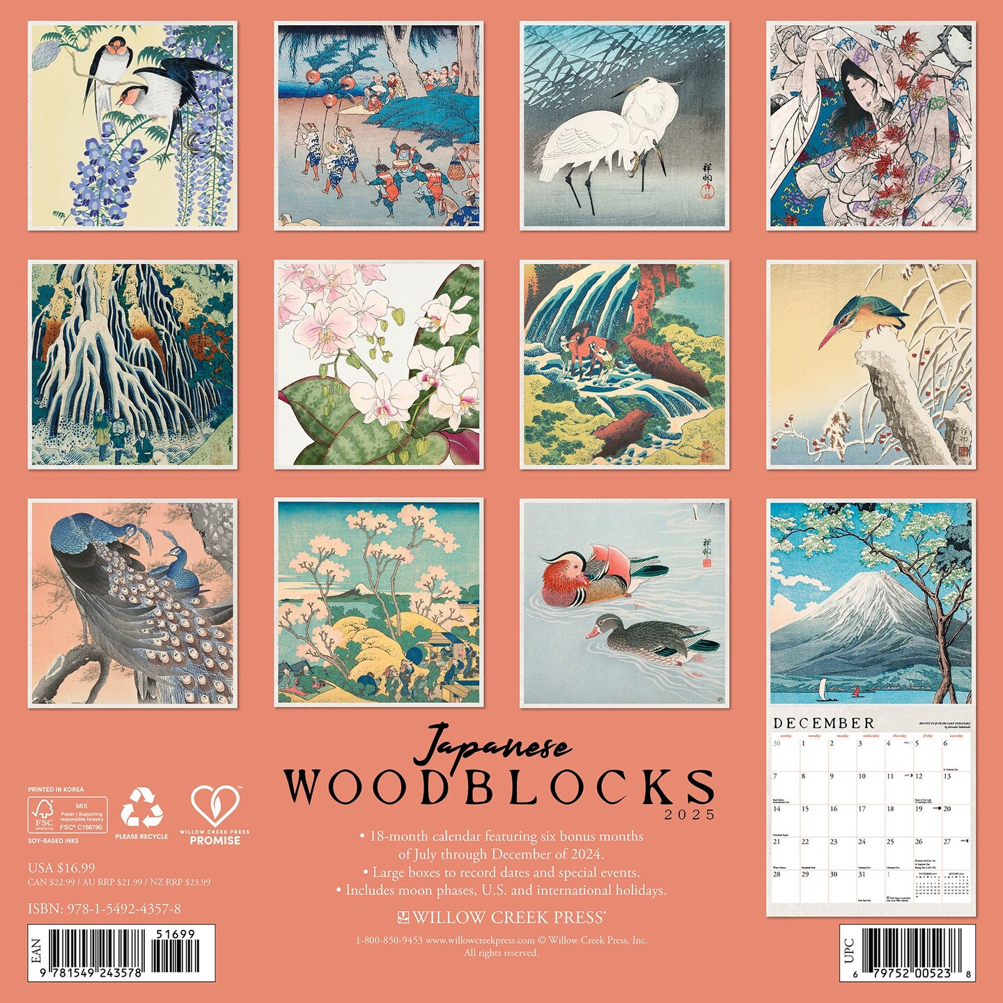 Japanese Woodblocks 2025 Wall Calendar