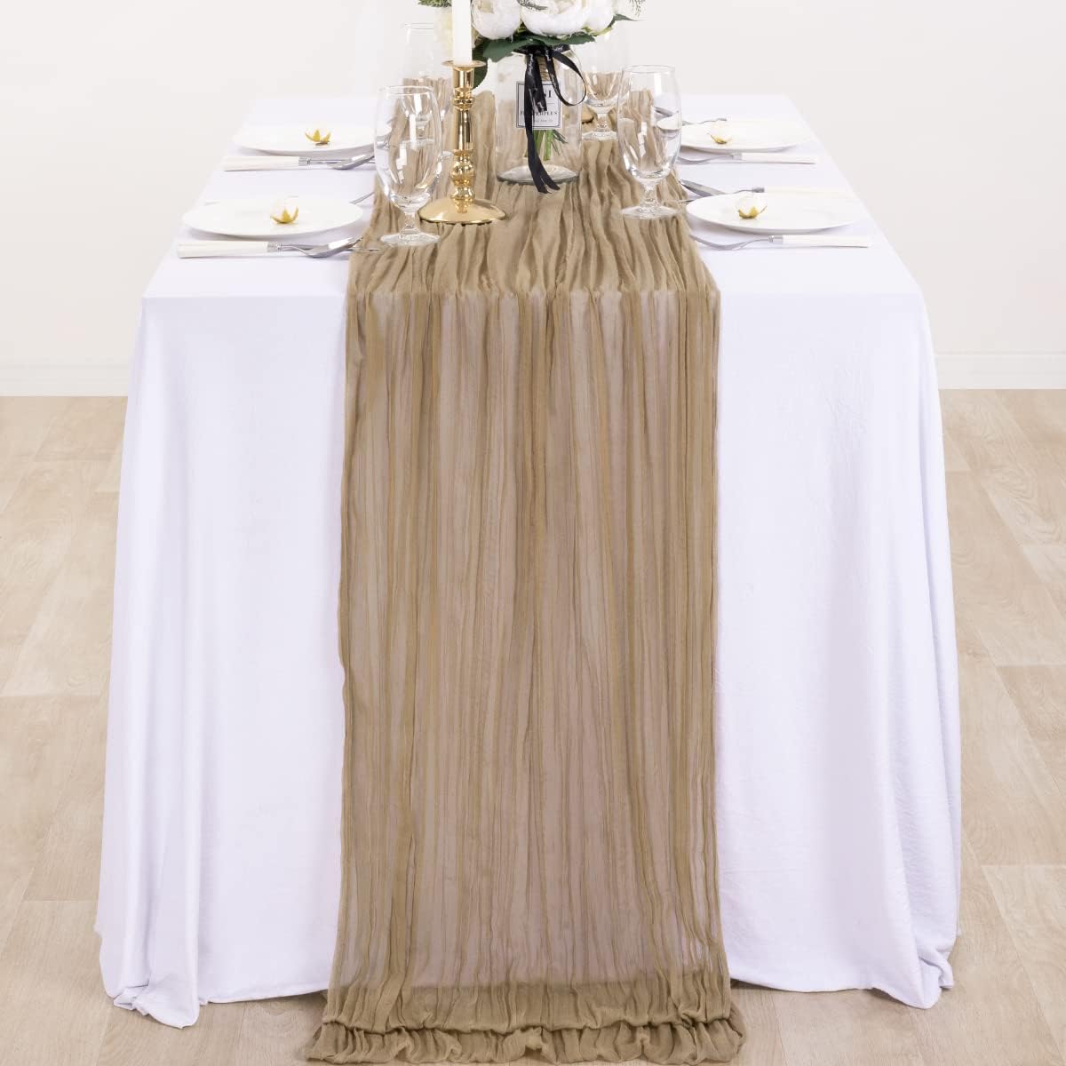 Christmas Table Runner Nude Coffee Cheesecloth Table Runner Boho Gauze Table Runner 120 inches Long Winter Table Decor for Wedding Baby Shower Xmas Party Decorations