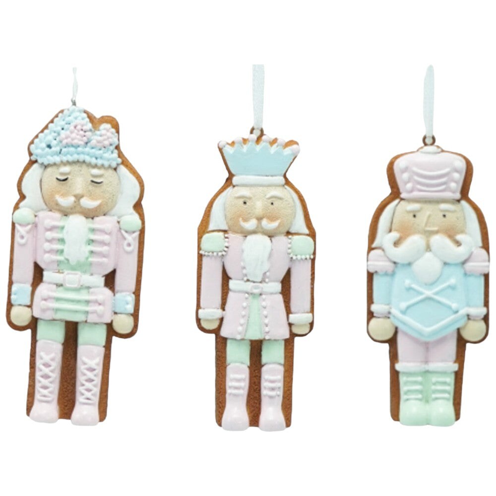 4" Gingerbread Nutcracker Ornament Set - Pastel – 3PCS -Whimsical Christmas Tree Decoration