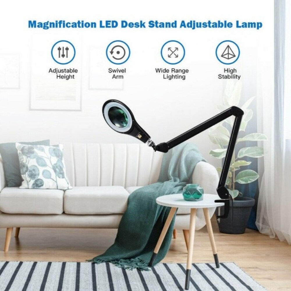 LED Magnifying Glass Desk Lamp with Swivel Arm Suitable for Tabletop