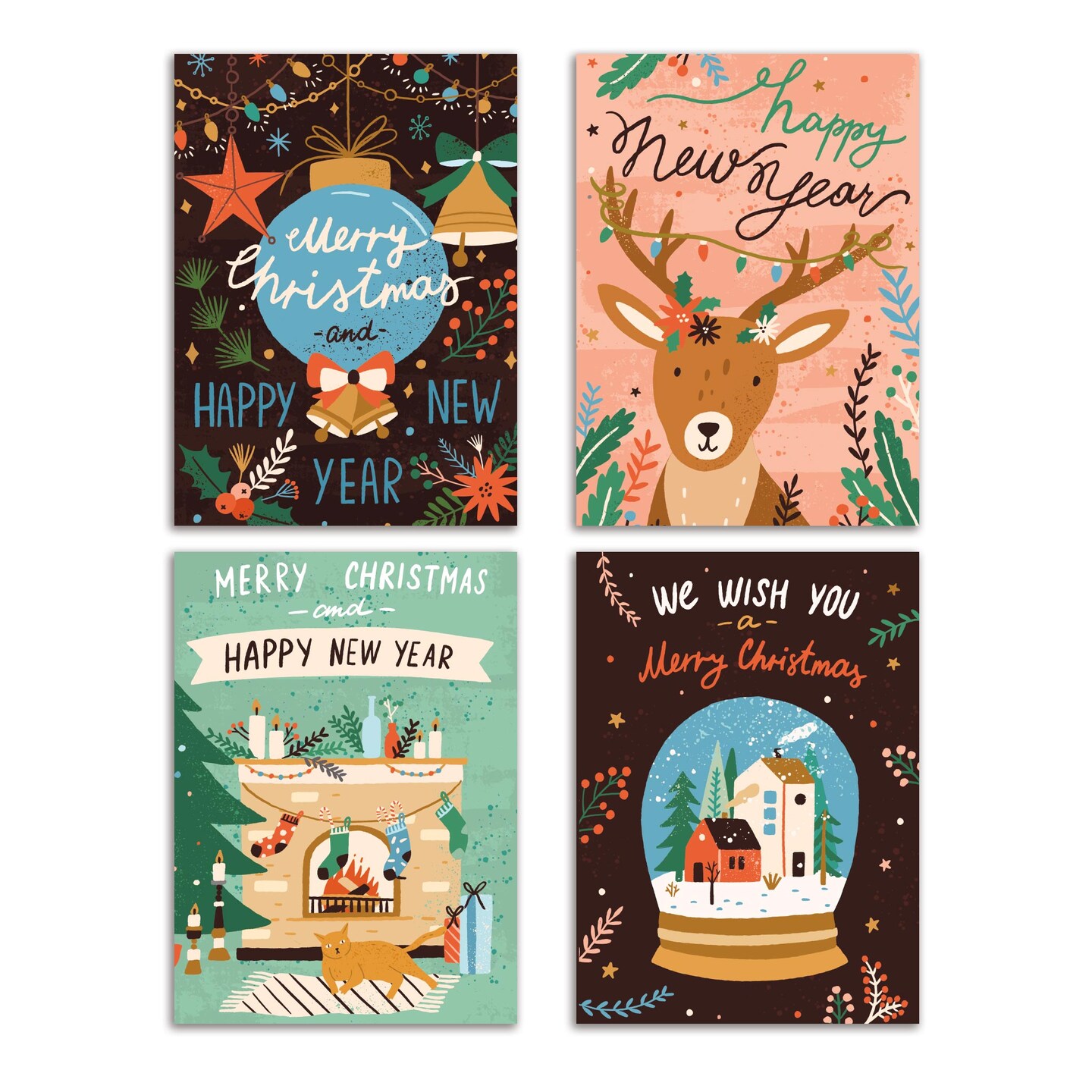 Boho Christmas Greeting Cards Boxed Set of 24 Holiday Notecards Featuring Modern and Whimsical Bohemian Designs, Perfect for Festive and Unique Wishes