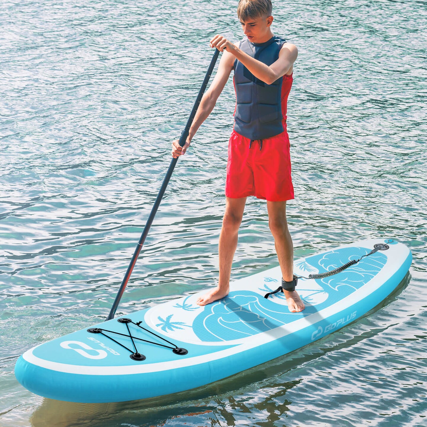 Goplus 10&#x27; Inflatable Stand Up Paddle Board 6&#x27;&#x27; Thick W/ Aluminum Paddle Leash Backpack Blue\Yellow