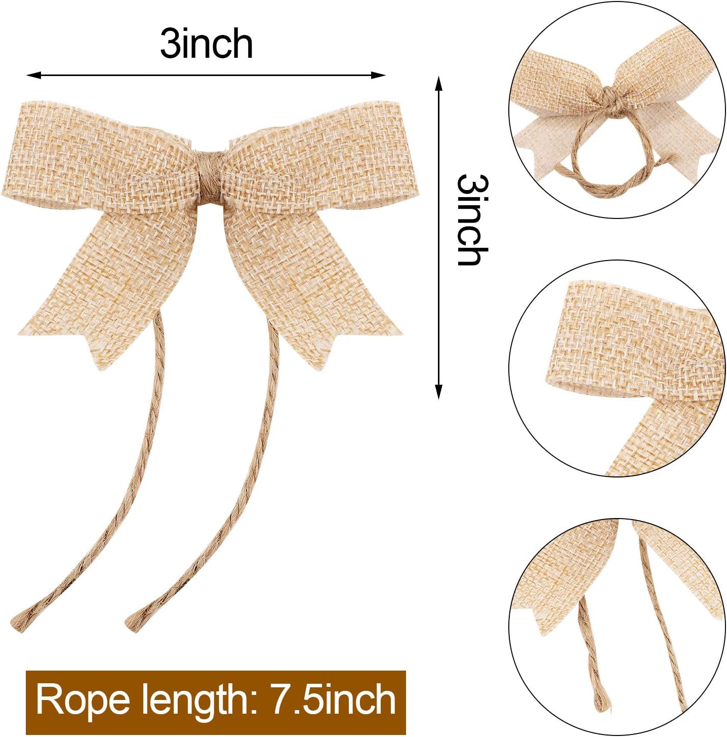 24 Pieces Burlap Bows Decorative Christmas Bows Knot Ornament Bows Small Linen Handmade Wreath Bow for Christmas Tree Decoration Festival Holiday Party Package Supplies, 3 Inch