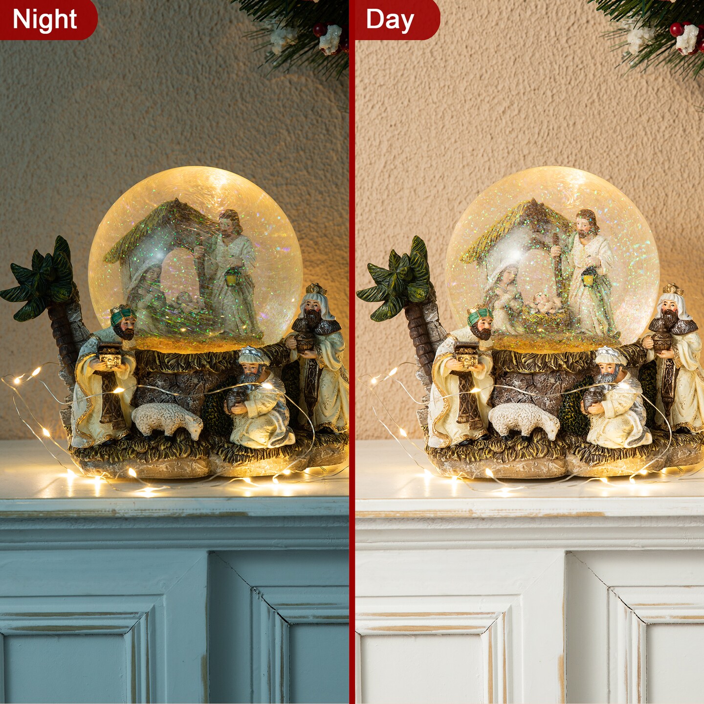 Set of 2/4 Christmas Resin Lighted Musical Decorative Waterglobe