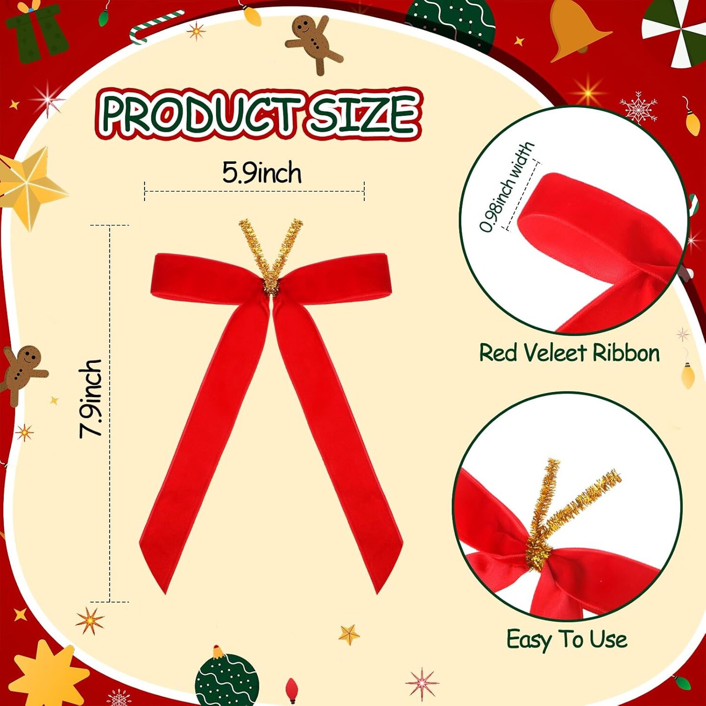 30 Pcs 6 x 8 Inches Velvet Christmas Bow, Rustic Crafts Gift Bows for Christmas Tree, Christmas Garland, Large Gifts, Parties, Indoor or Outdoor Christmas Decorations(Red)