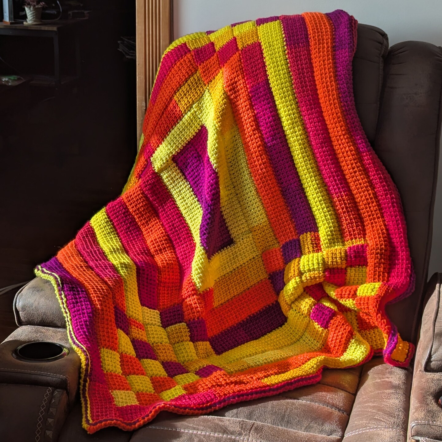 New hand crocheted afghan throw blanket soft beautiful bright