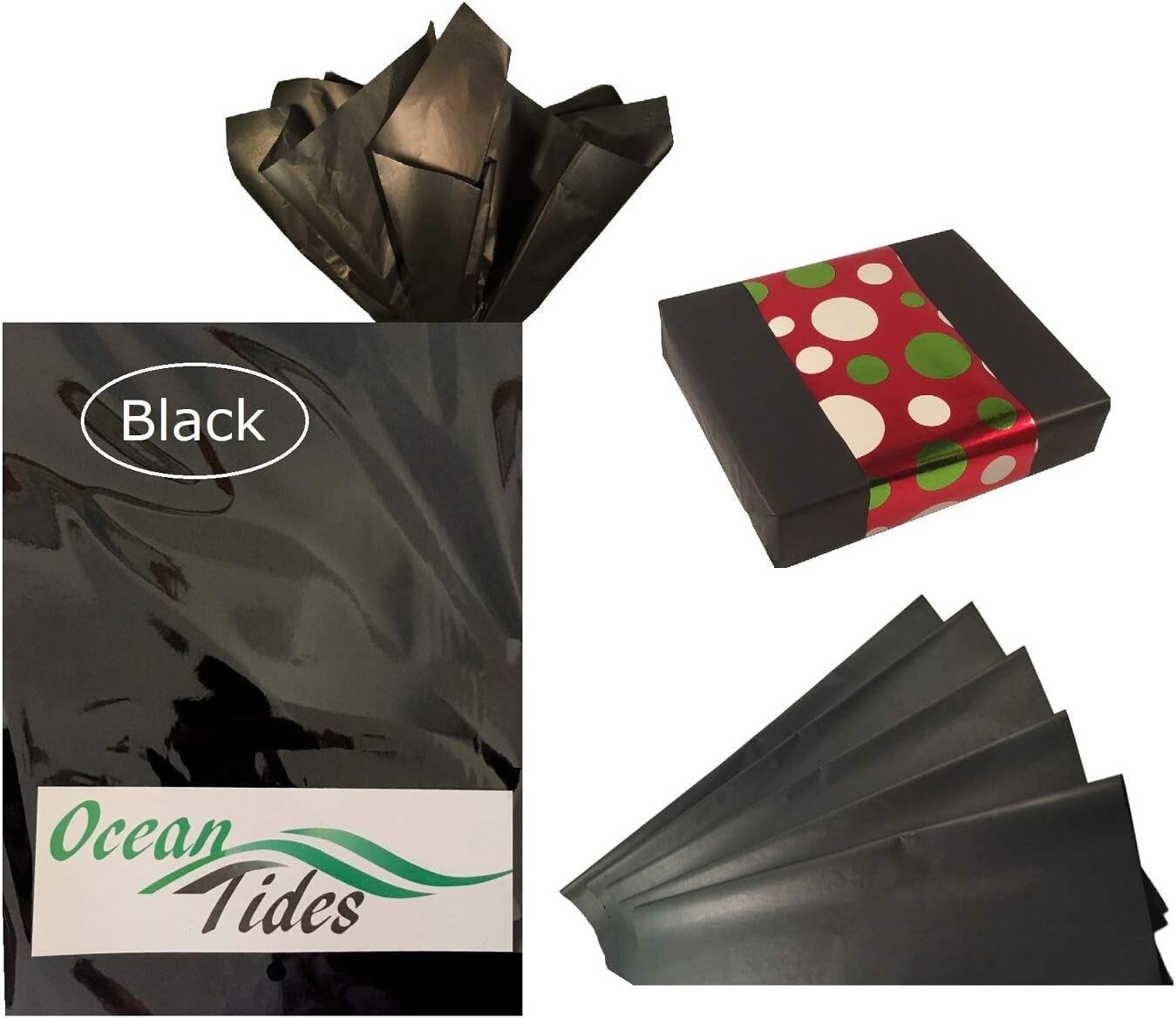 Gift Wrapping Tissue Paper - Gift Tissue Paper for Birthdays, DIY Crafts, &#x26; Christmas - 500 Sheets Bulk Tissue Paper for Gift Bags - Lightweight &#x26; Easy to Shape - Black (15 X 20 Inches)