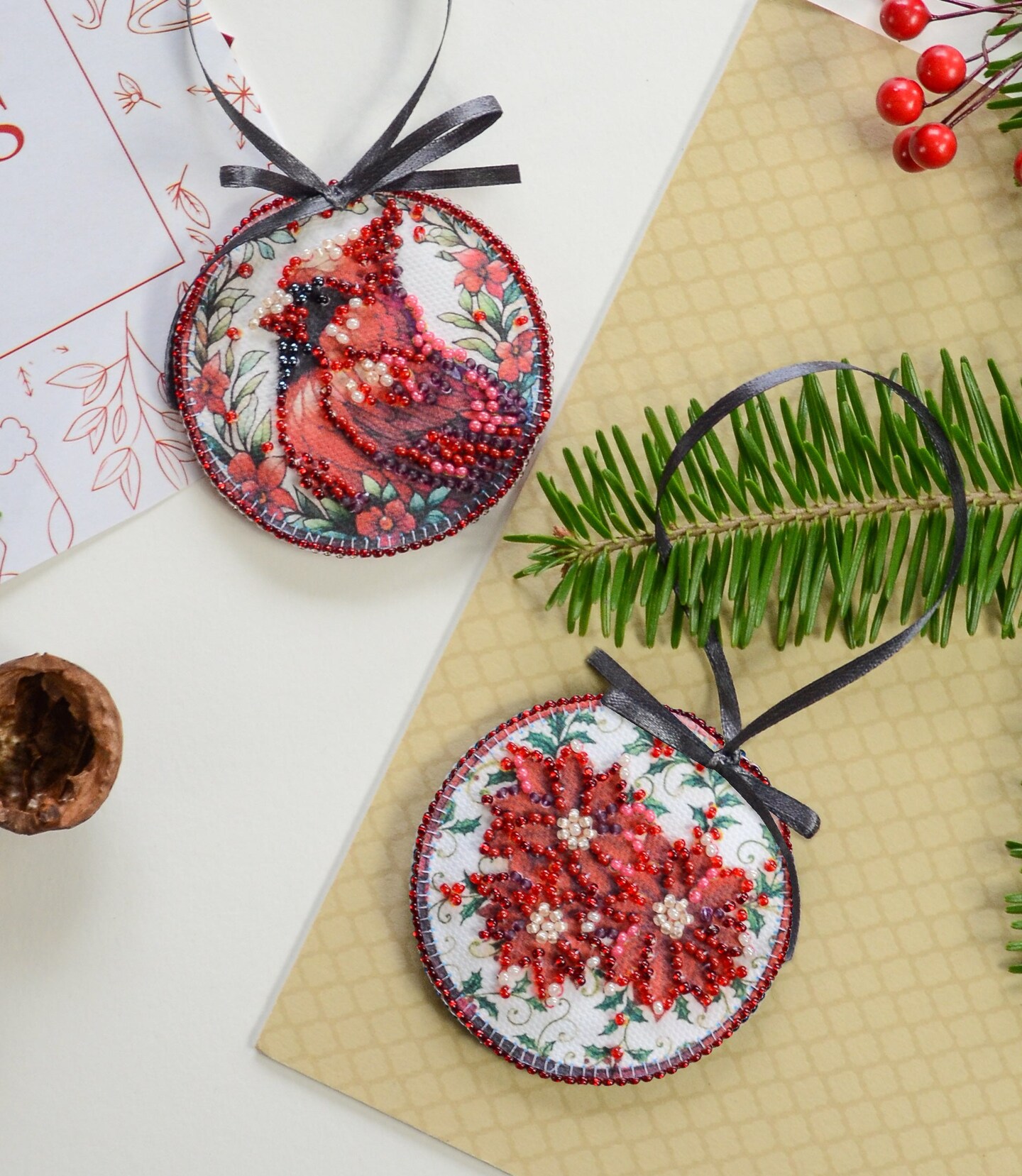 Bead Embroidery Kit Decoration - Red cardinal