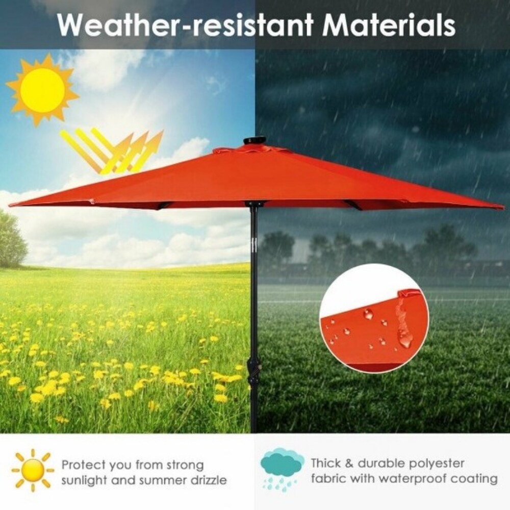 9 Feet Patio Solar Umbrella LED Patio Market Steel Tilt with Crank Outdoor