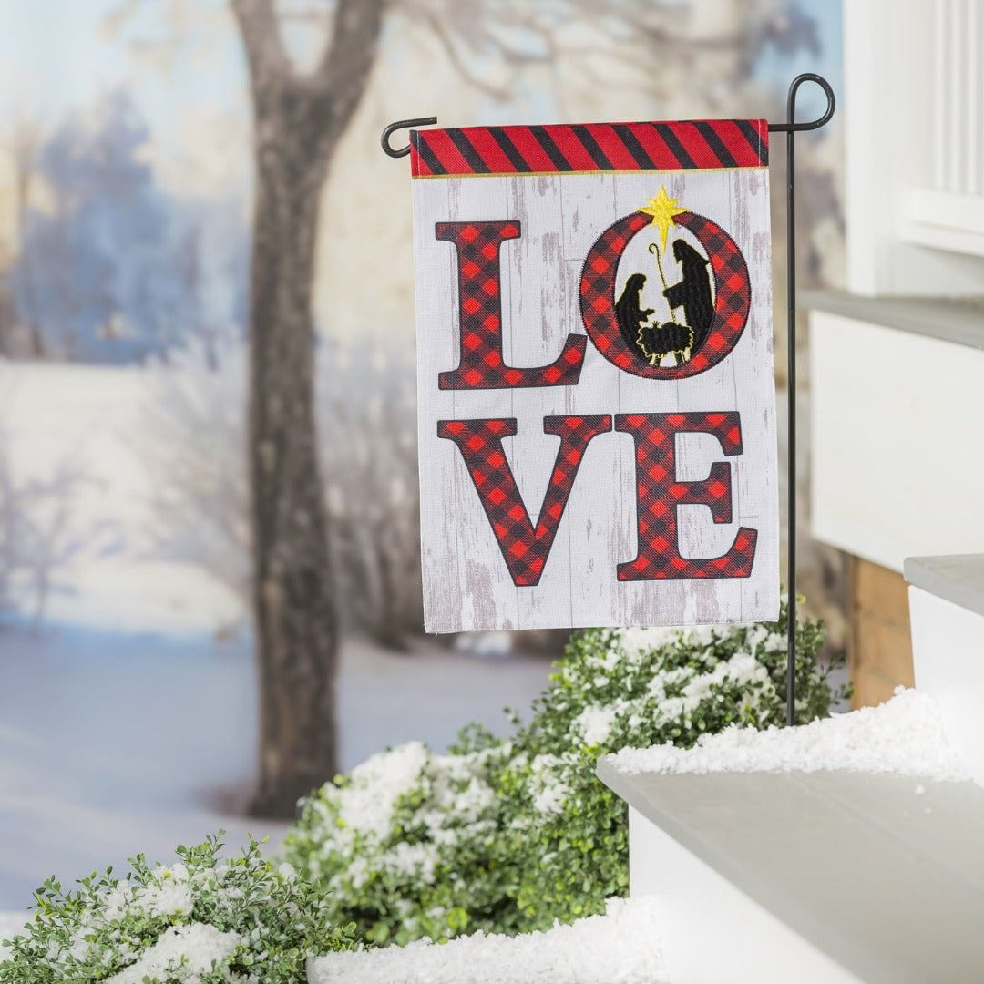 Nativity LOVE Christmas Garden Flag 2 Sided Burlap