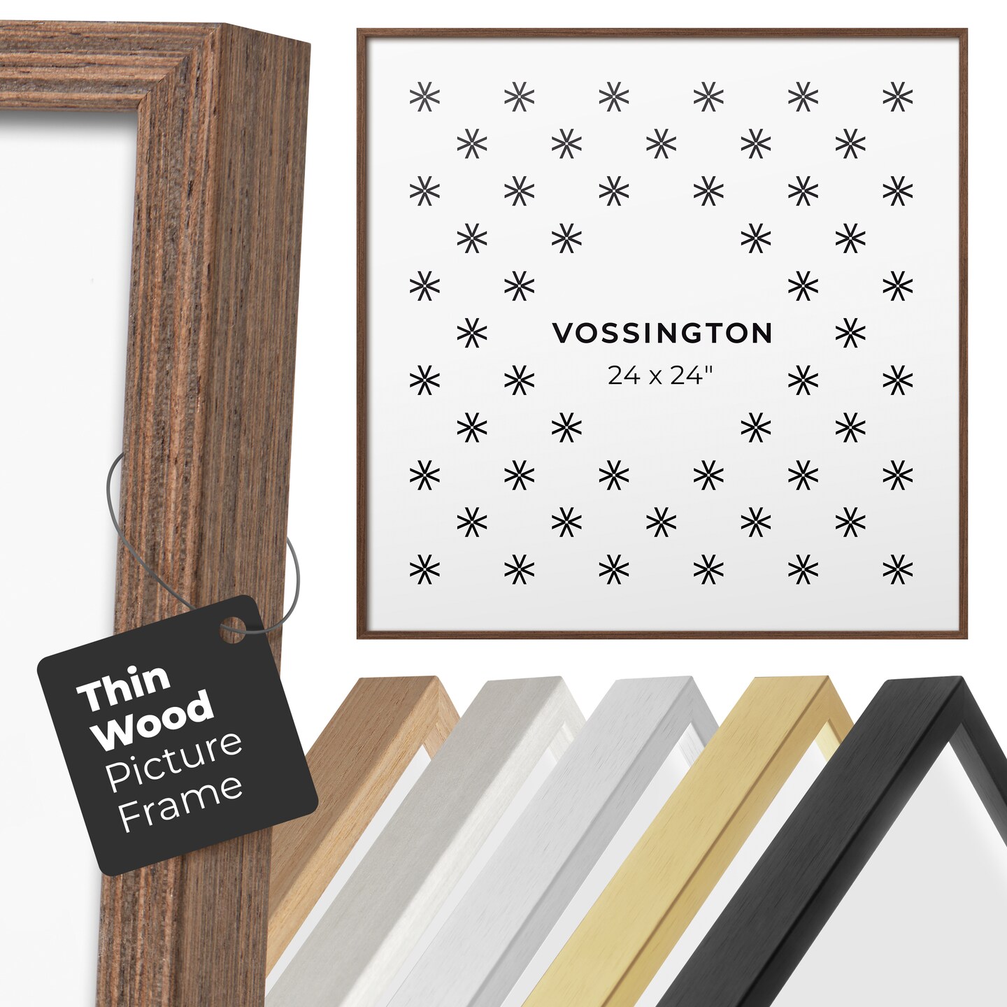 Vossington Thin Picture Frame - Well-Made Poster Frame in Black, White, Gold, Silver, Wood, 4x6, 5x7, 8x10, 8x12, 8.5x11, 9x12, 11x14, 11x17, 12x12, 12x16, 12x18, 13x19, 16x16, 16x20, 16x24, 18x24, 20x20, 20x30, 22x28, 24x24, 24x30, 24x36, and 30x40