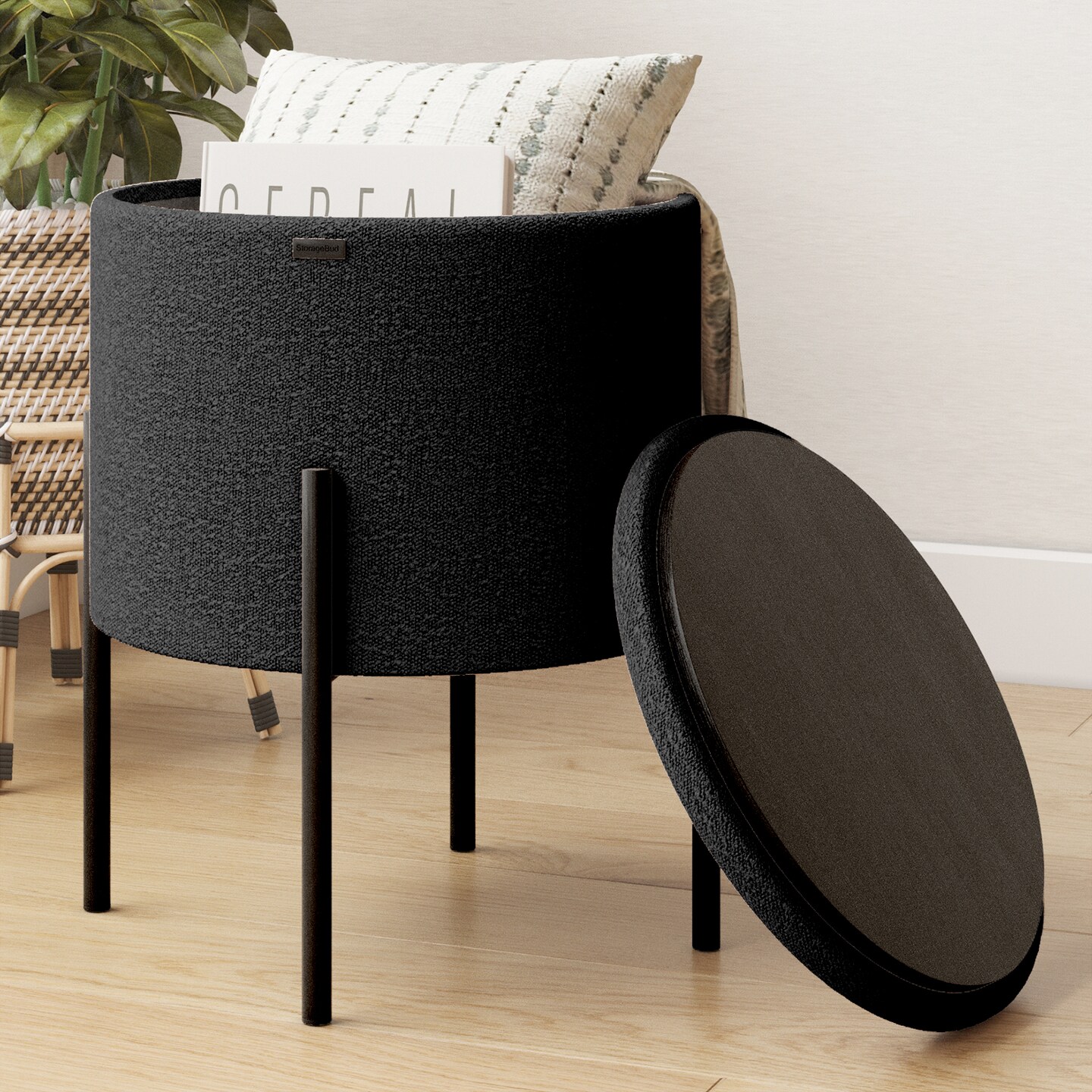 StorageBud Round Ottoman with Storage