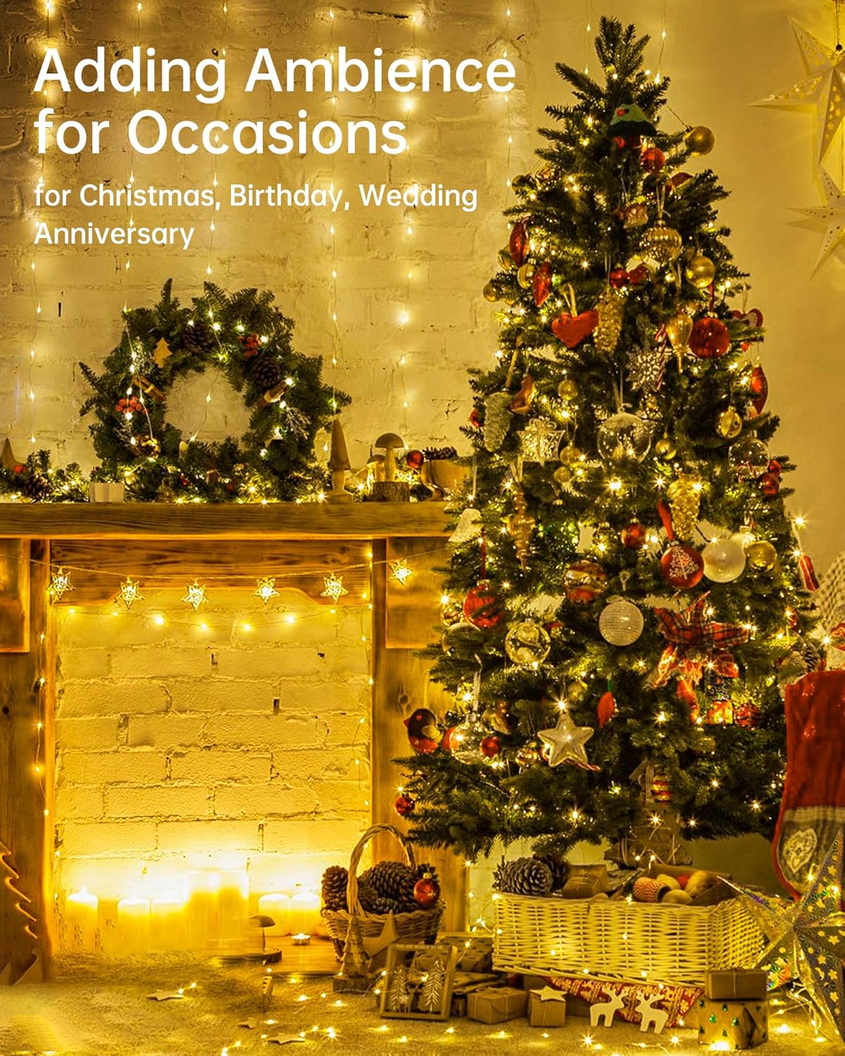 Fairy Lights USB Powered Christmas Lights 2 Pack 33 Ft 100 LED String Lights Mini Fairy String Lights for Bedroom Christmas Tree Camping Decoration, Warm White