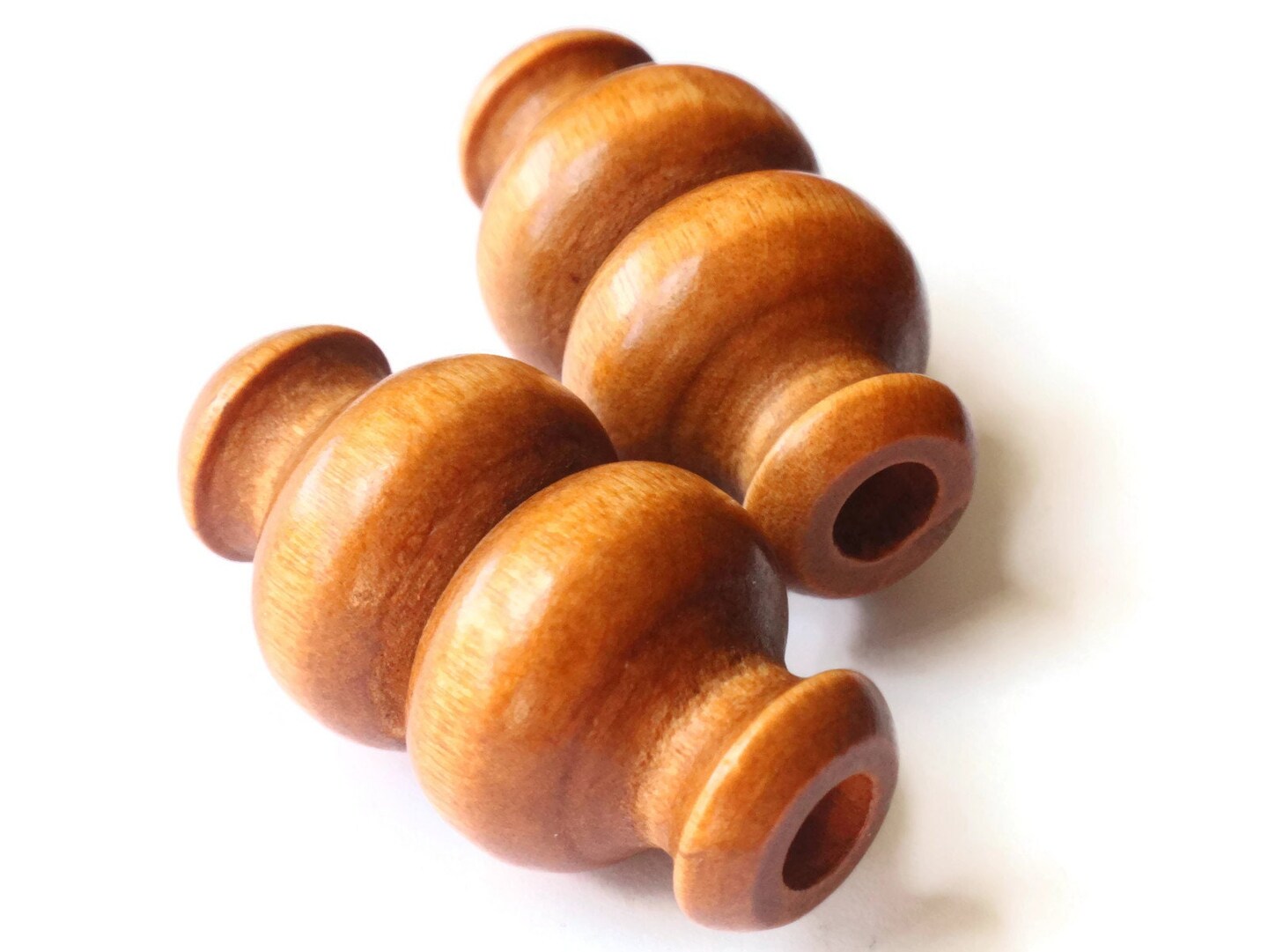 2 50mm Vintage Medium Brown Wood Large Hole Decorative Tube Beads