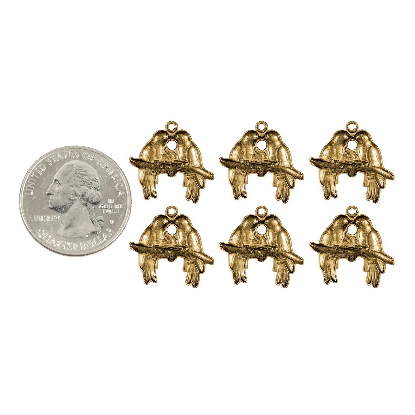 Antiqued Brass Medium Love Bird Charms - Set of Six - AB-C199