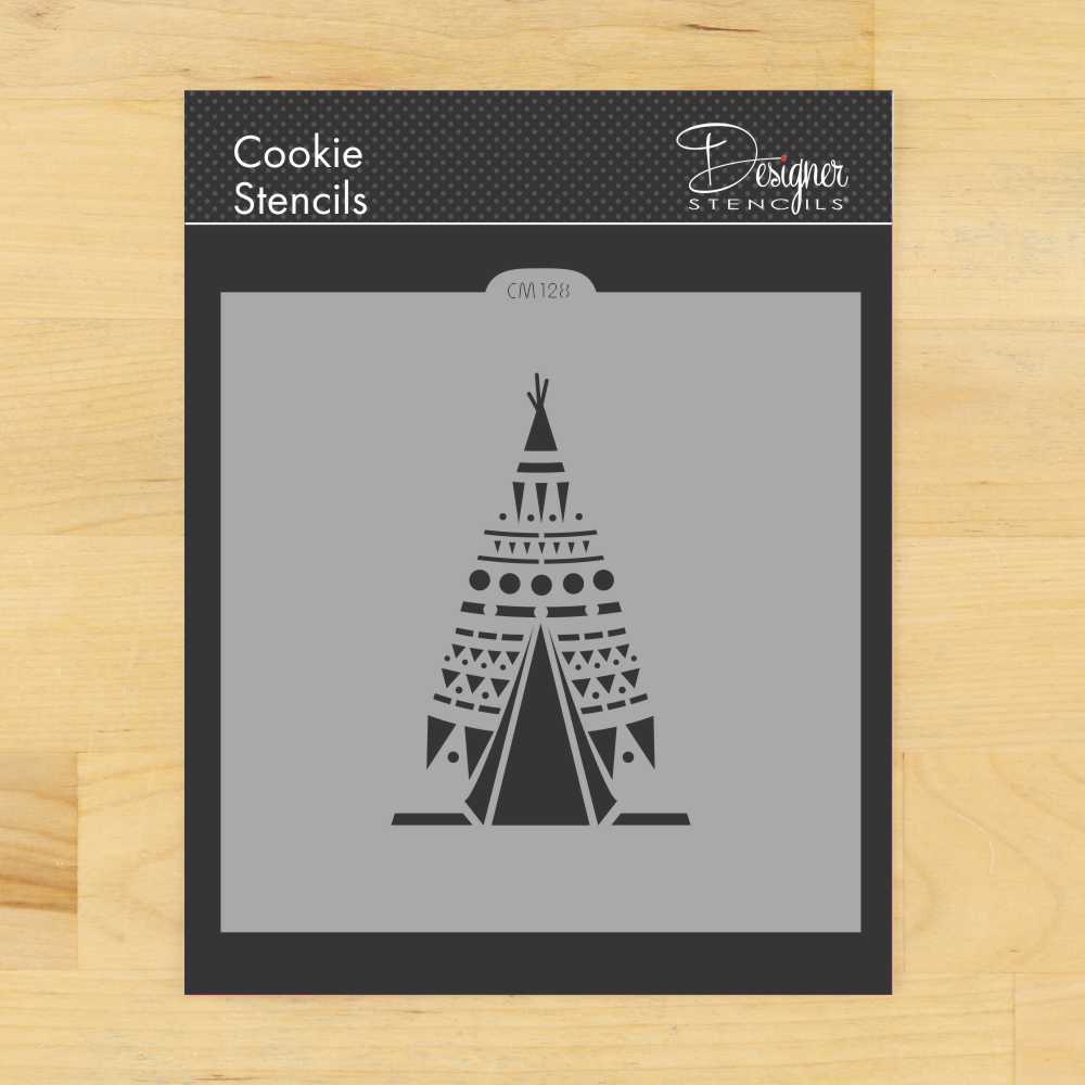 Teepee Cookie & Craft Stencil | CM128 by Designer Stencils | Cookie Decorating Tools | Baking Stencils for Royal Icing, Airbrush, Dusting Powder | Craft Stencils for Canvas, Paper, Wood | Reusable Food Grade Stencil