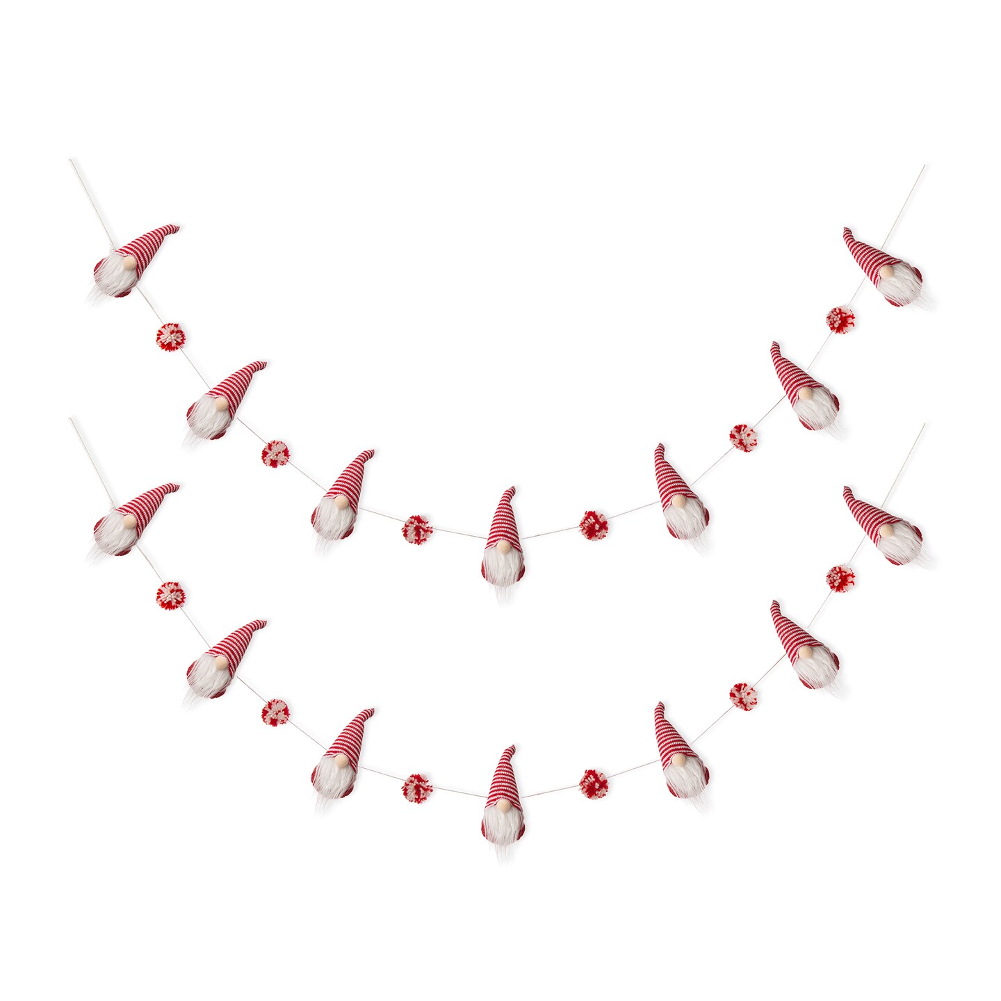Set of 2 6‘’L Red and White Fabric Christmas Gnome Garlands