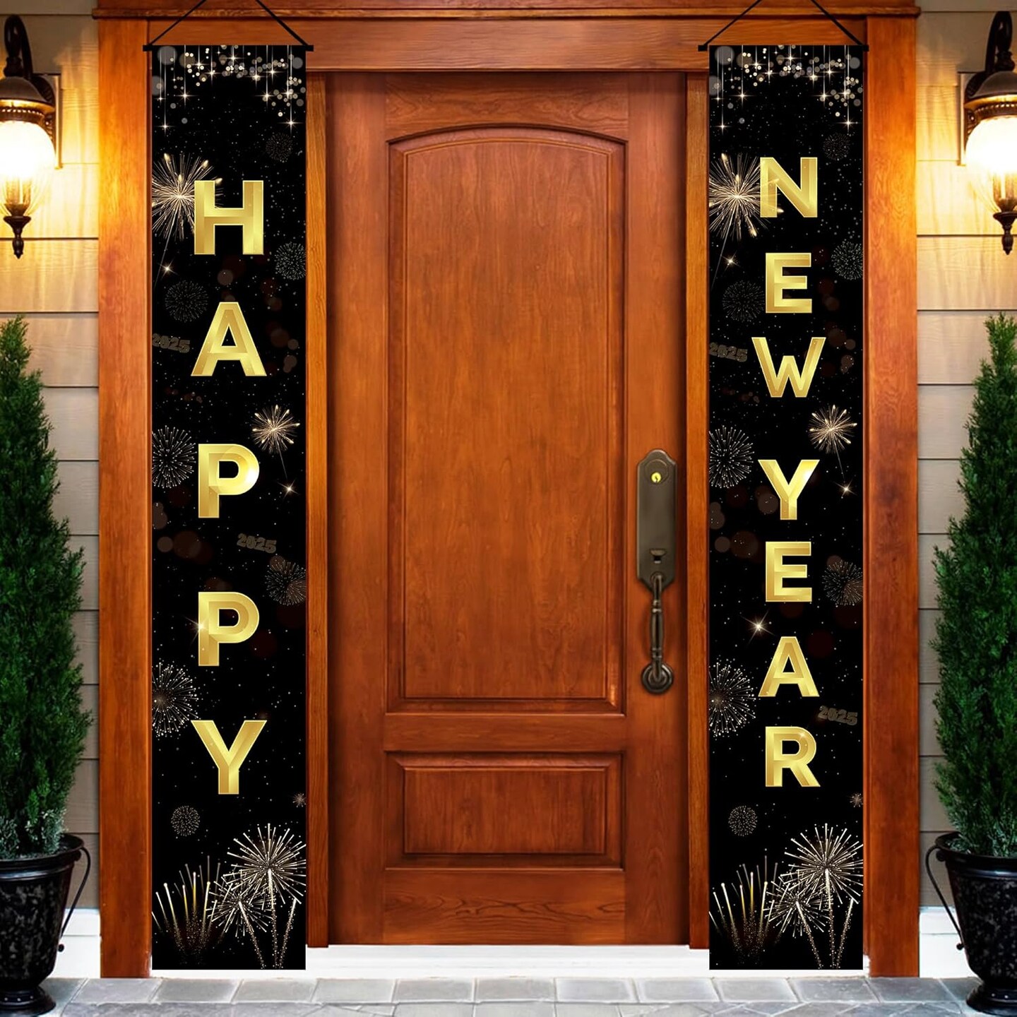 Happy New Years Decorations 2025 - Black and Gold New Years Eve Party Supplies