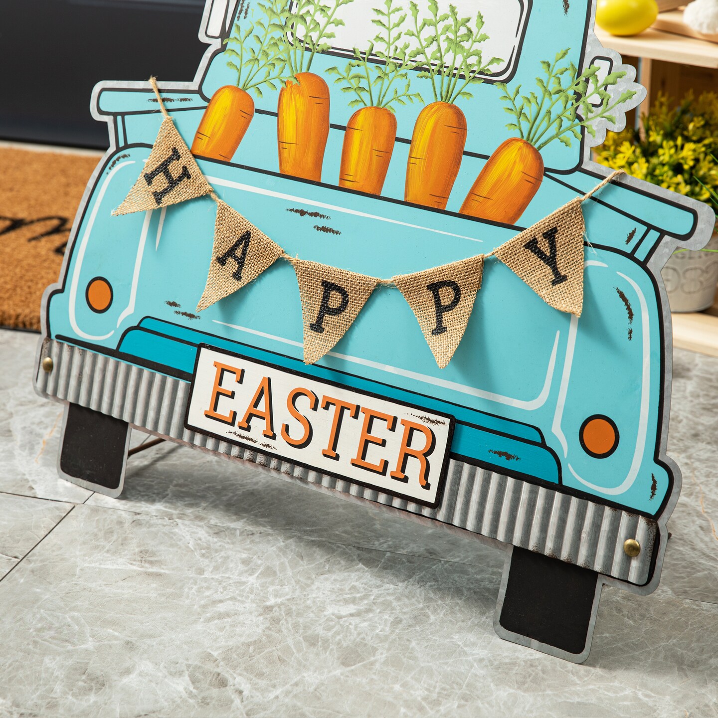 26&#x22;H Easter Metal Truck Yard Stake or Wall D&#xE9;cor or Standing Decor