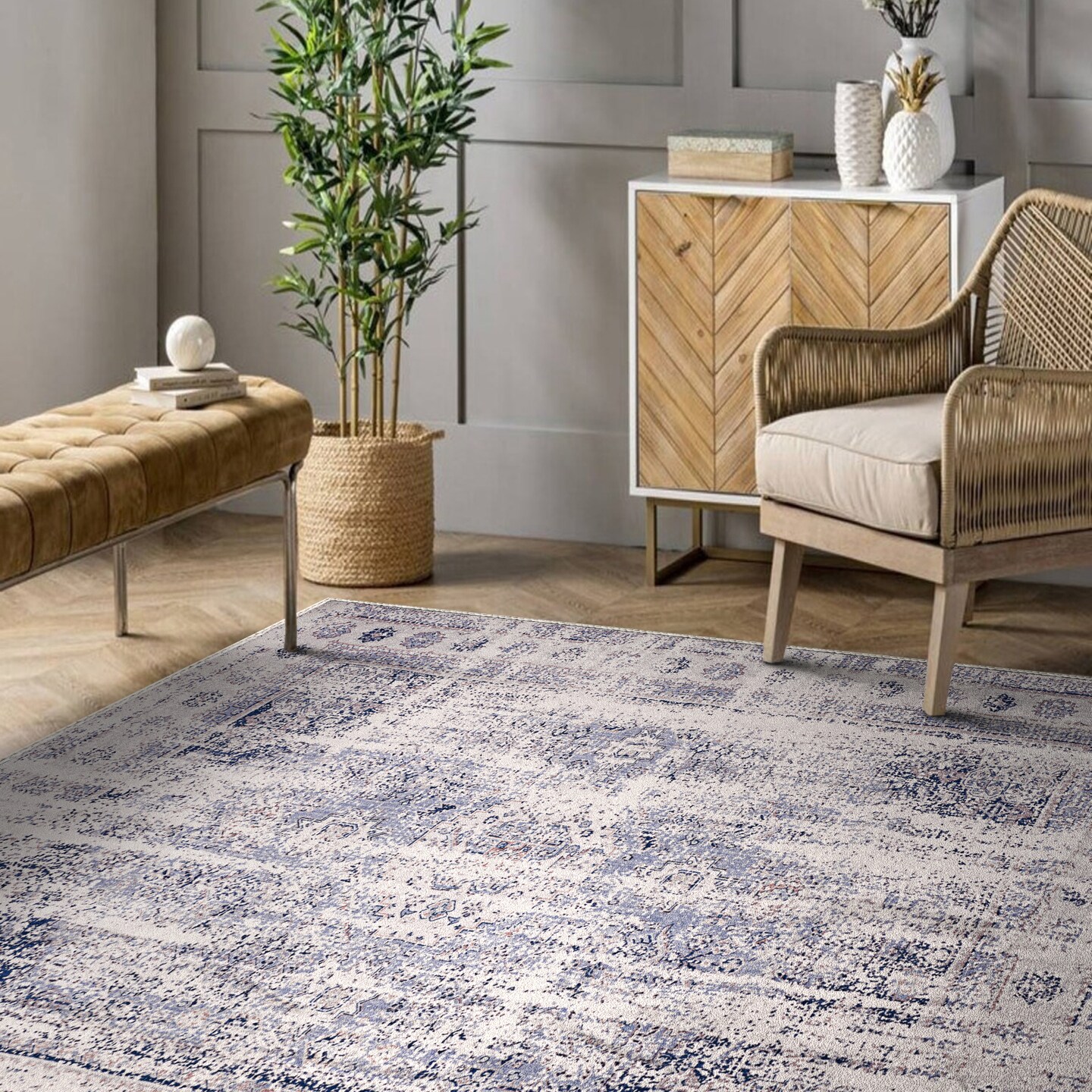 Sorbus 5x7 Area Rug, Machine Washable, Non-Slip, Vintage Rugs - Indoor Carpet with Rubber Backing