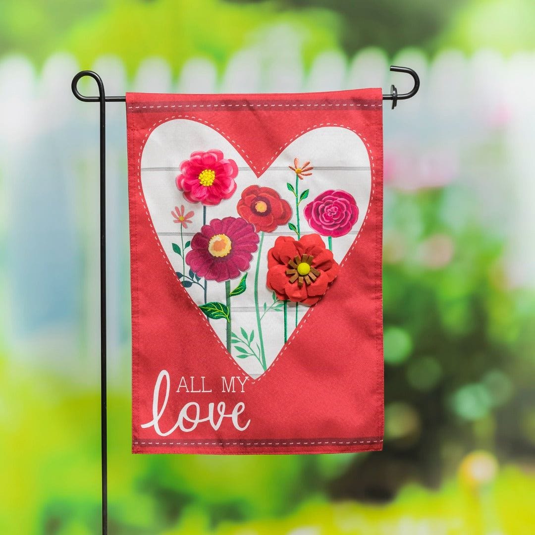 Heart of Flowers Valentine Garden Flag 2 Sided All My Love