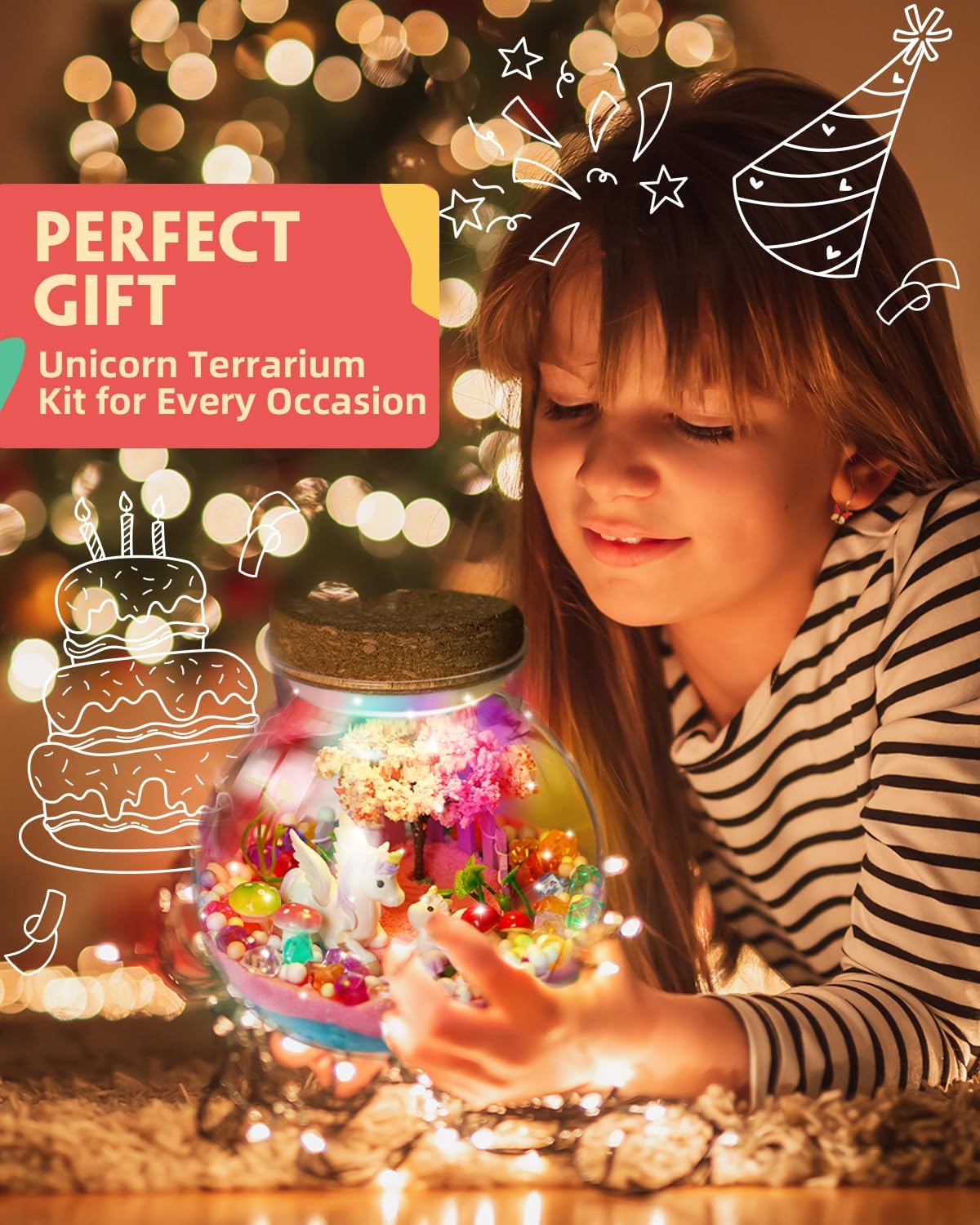 Light-Up Unicorn Terrarium Kit for Kids, DIY Arts & Crafts Gift for Girls Ages 4 5 6 7 8-12 Year Old, LED Night Light with Remote, Best Christmas Birthday Easter Unicorn Toys Gifts for Girls Kid