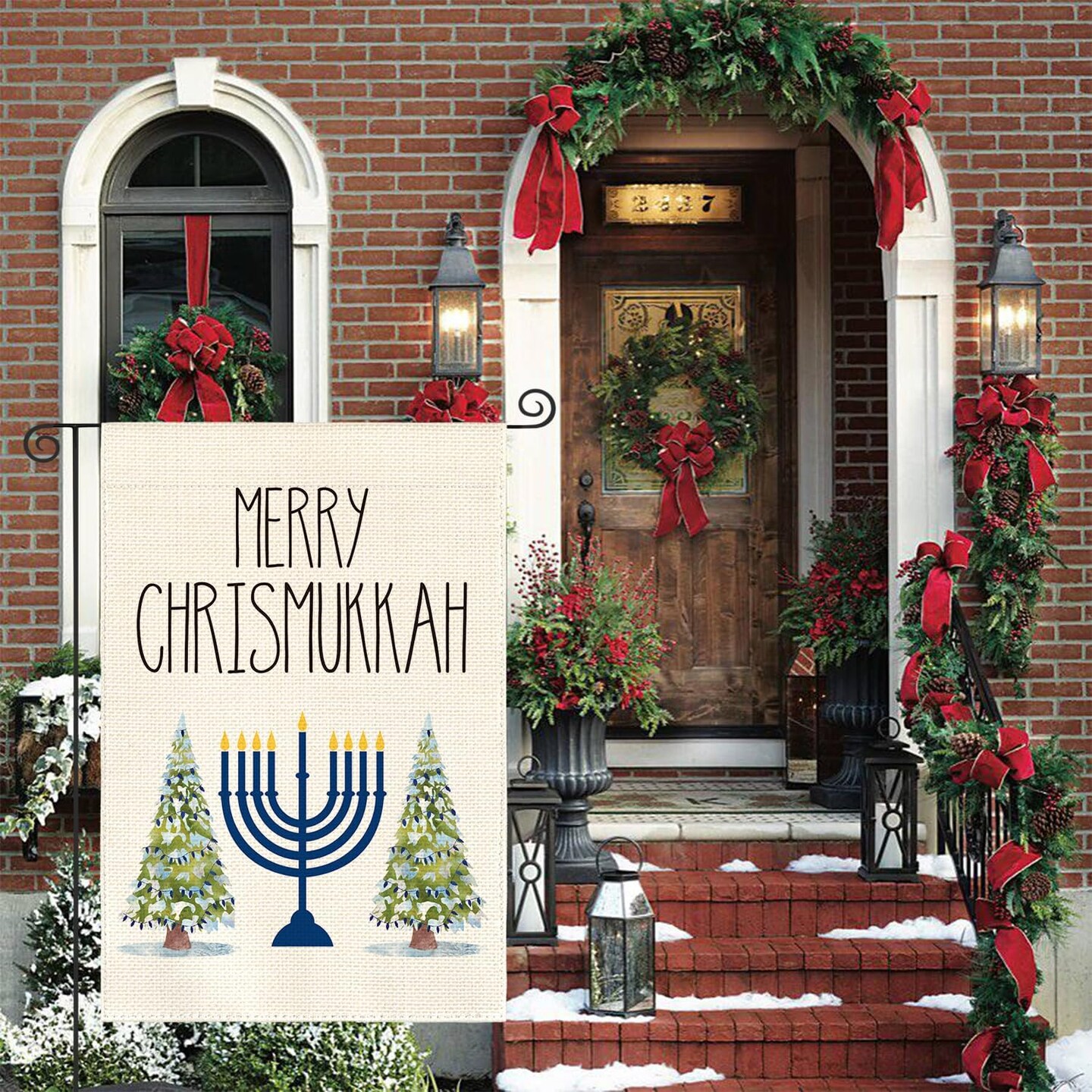 colorlife Merry Chrismukkah Menorah Christmas Tree Garden Flag Vertical Double Sided, Winter Holiday Party Yard Outdoor Decoration 12 x 18 Inch