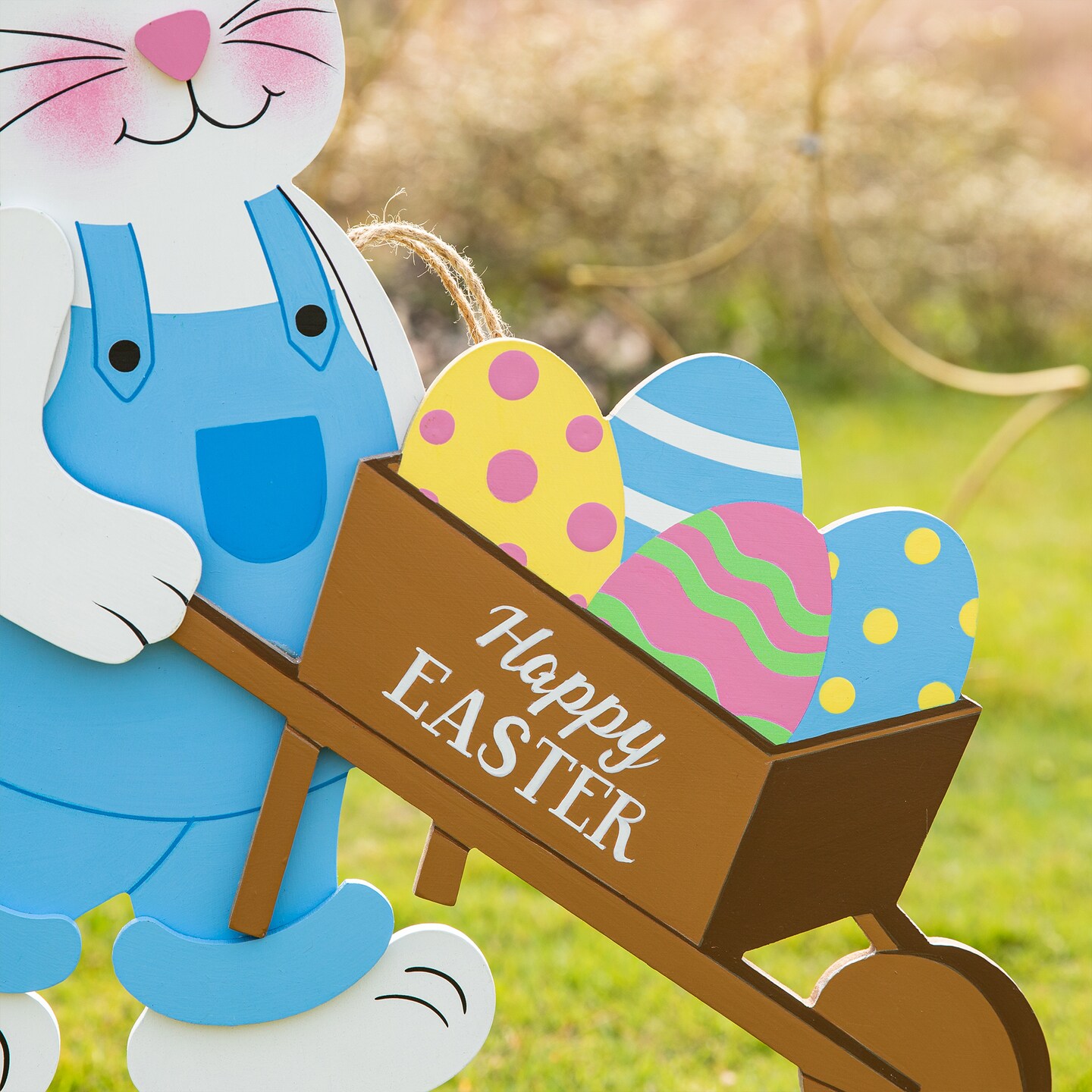 30.5&#x27;&#x27;H Wooden Easter Bunny Cart Yard Stake or Wall Decor