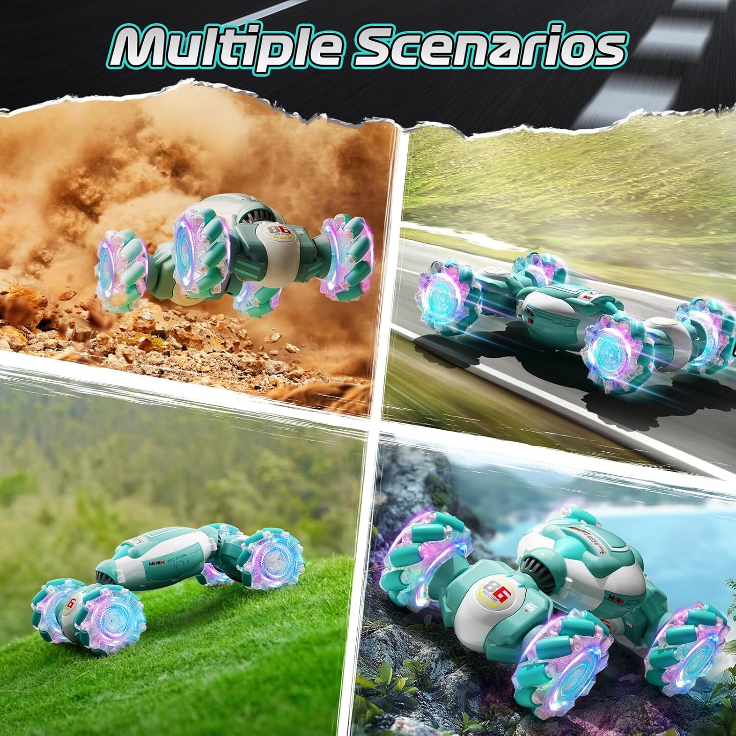Gesture Sensing RC Stunt Car, Best Birthday Gift Ideas for Boys 6-12, Toys for Boys Age 8/9/10/11/12, 4WD 2.4GHz Remote Control Twist Car with Light &#x26; Music, Off Road 360&#xB0; Rotating