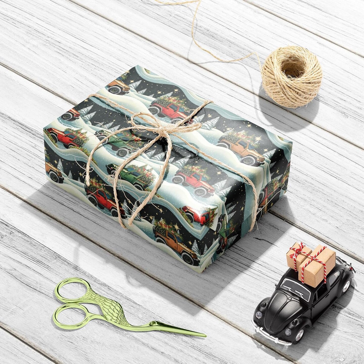 Funny Christmas Wrapping Paper for Kids Adults - Muscular Santa and Reindeer, Red/Green Rustic Trucks, Xmas Trees Designs - Holiday Gift Wrap with 6 Jumbo Sheets, 40 x 28 Inches Each