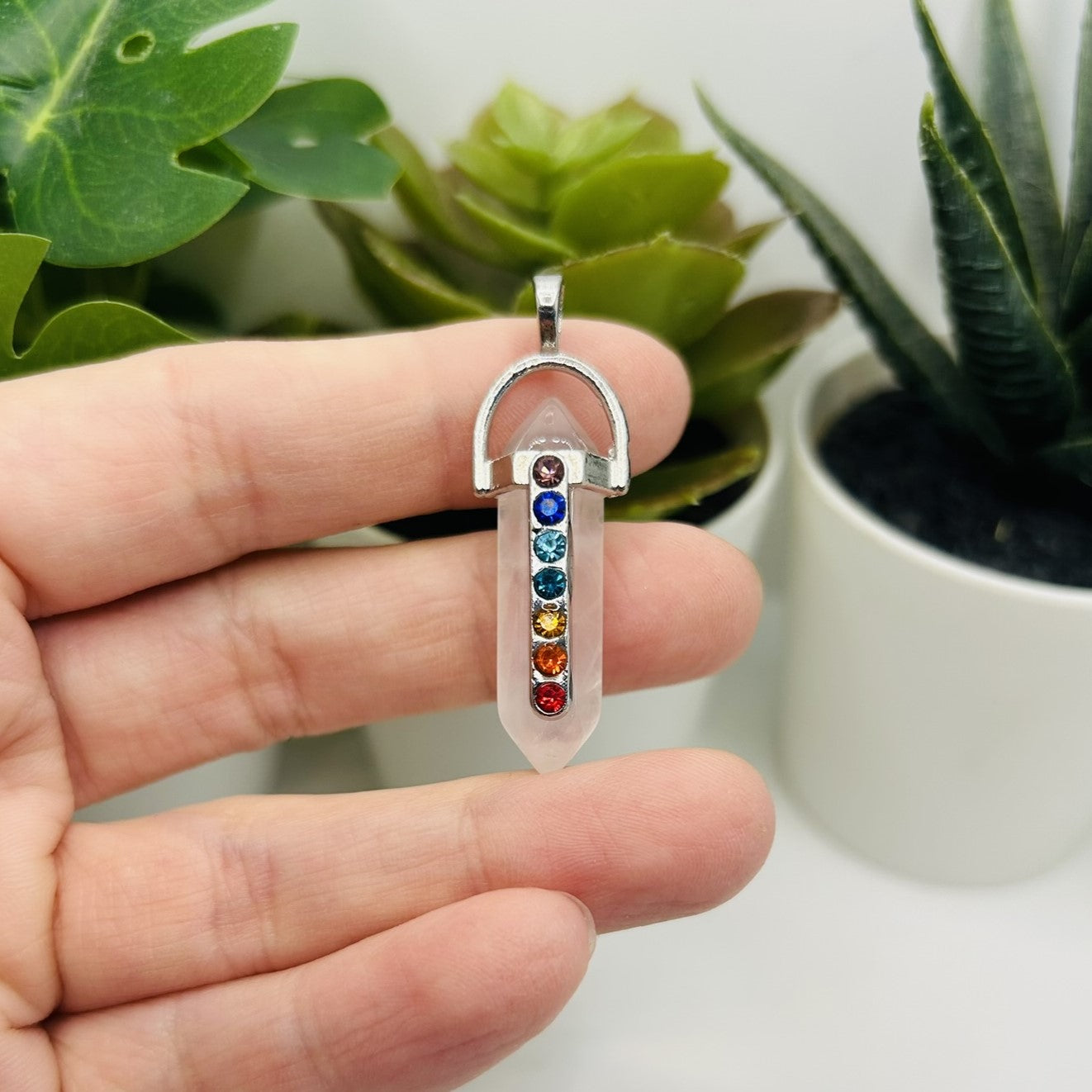 1, 4 or 20 Pieces: Rose Quartz Stone Pendants with Chakra Stones