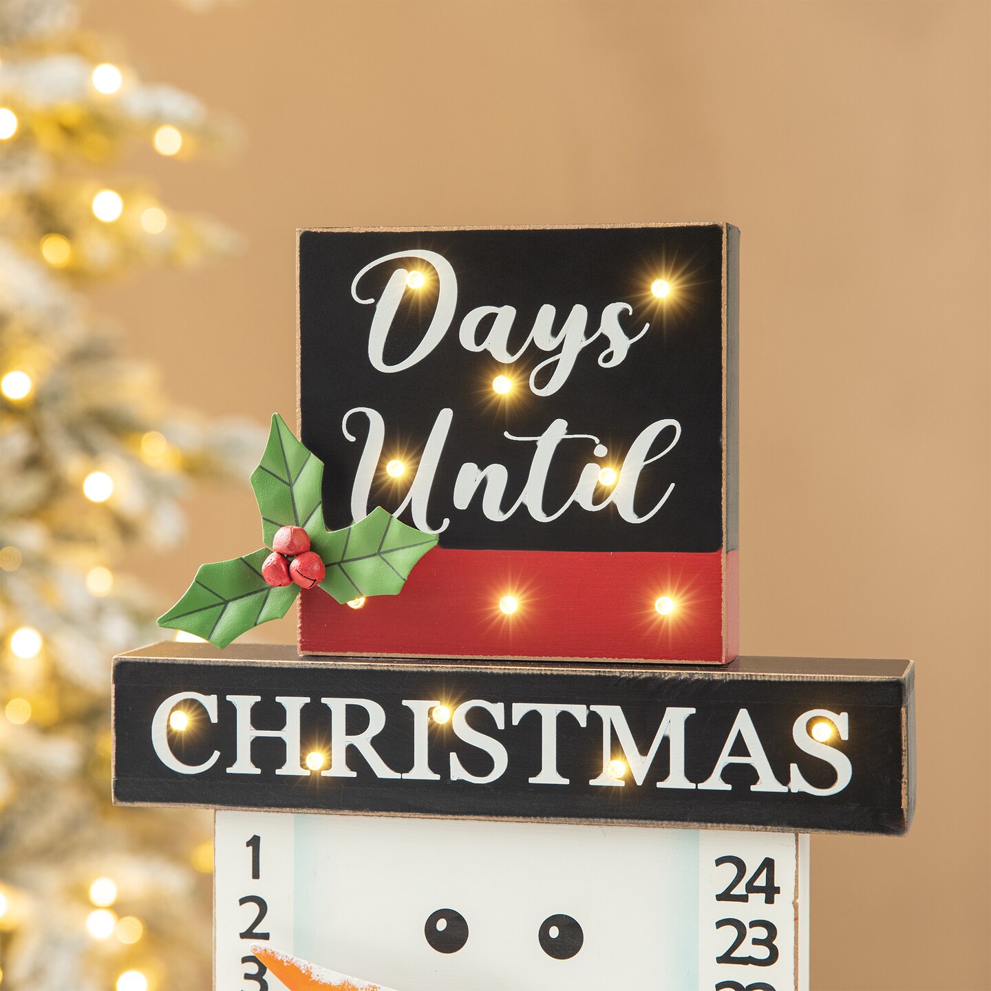 Set of 2 15&#x22;H Lighted Wooden Christmas Snowman Advent Calendar D&#xE9;cor