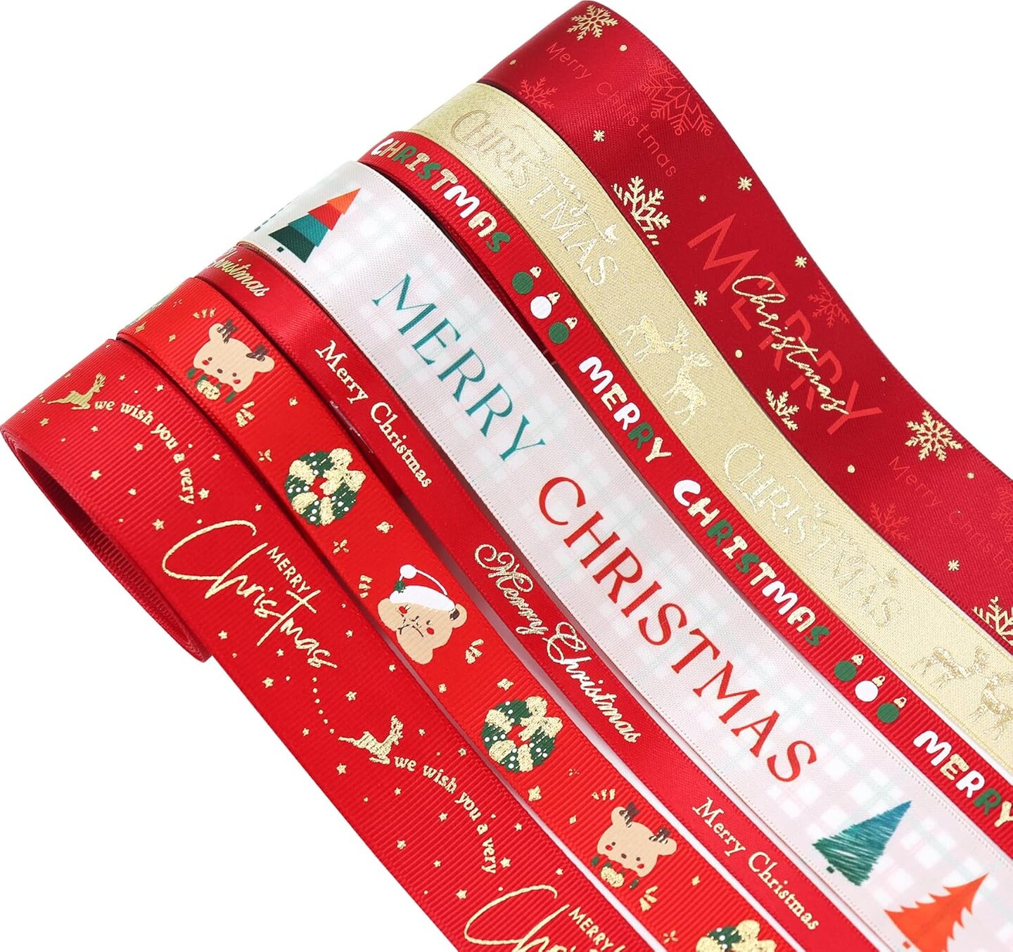 28 Yards Mix Lots Christmas Ribbons for Craft Holiday Printed Grosgrain Ribbons Satin Ribbons 3/8&#x27;&#x27; 5/8&#x27;&#x27; 1&#x27;&#x27; in Width Metallic Glitter Fabric Ribbons Bulk Gift Wrapping Bow