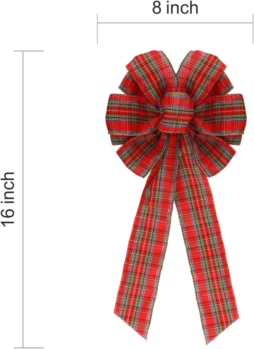 2 Pcs 16 x 8 Inch Large Christmas Red and Green Bows Gold Wreaths Bow for Gift Wrapping Tree Topper Front Door Home Decorations