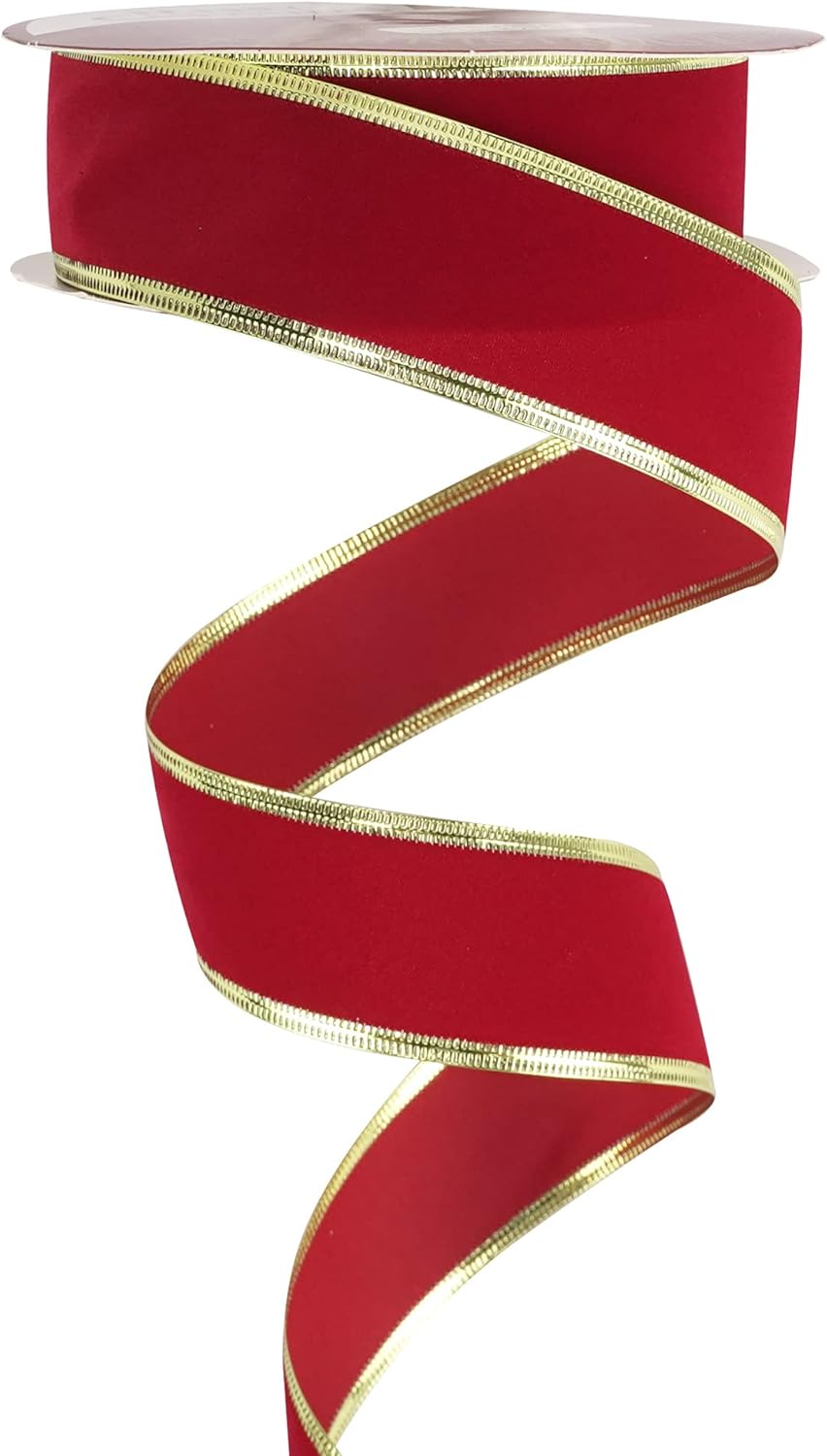 Red Velvet Ribbon 1.5 Inch Red Christmas Ribbon Wired Velvet Wired Ribbon with Gold Trim Red and Gold Ribbon for Christmas Tree Decorations Topper Bows Holiday Gift Wrap - 25 Yards
