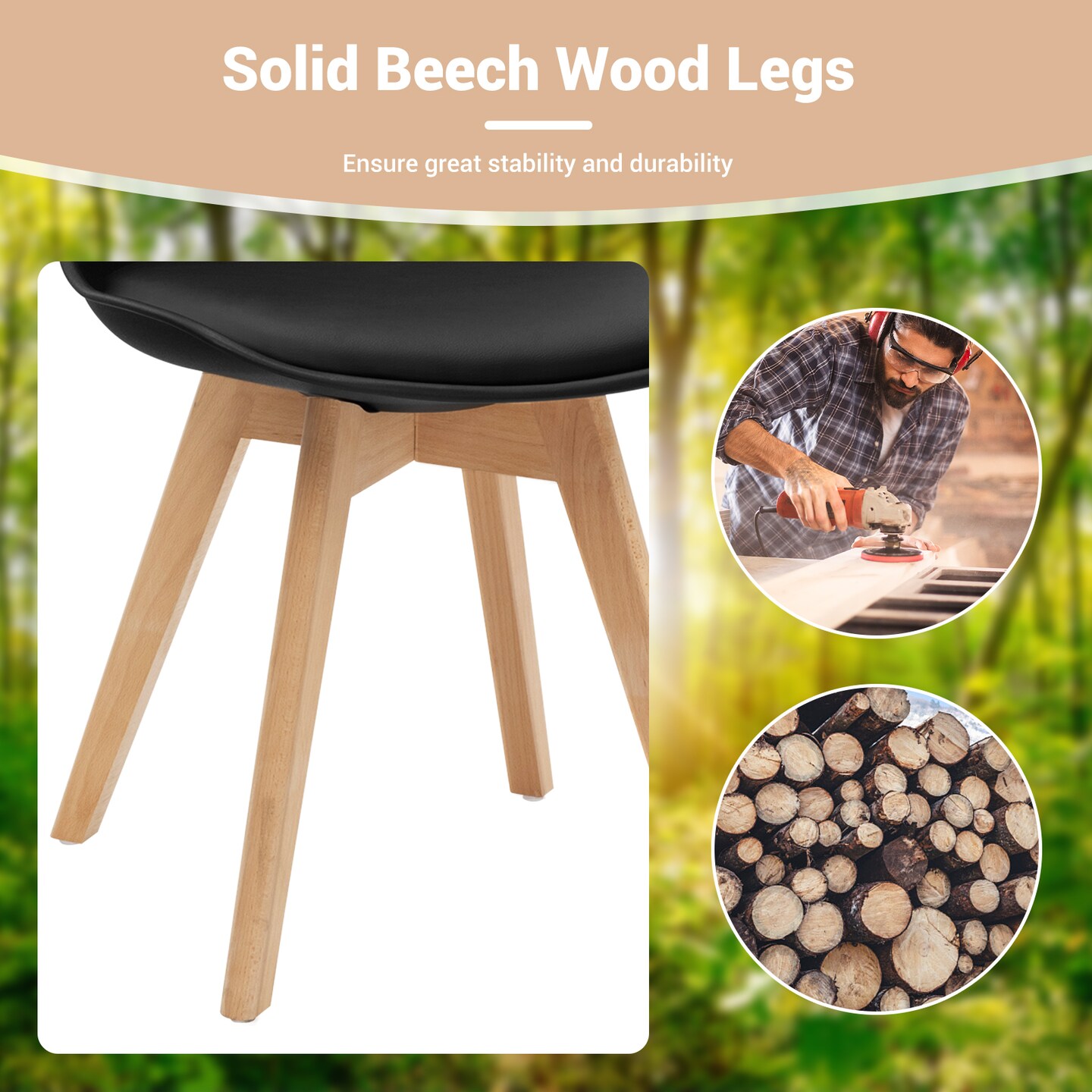 Set of 4 High Backrest Dining Side Chair with Ergonomic Seat and Solid wood Legs