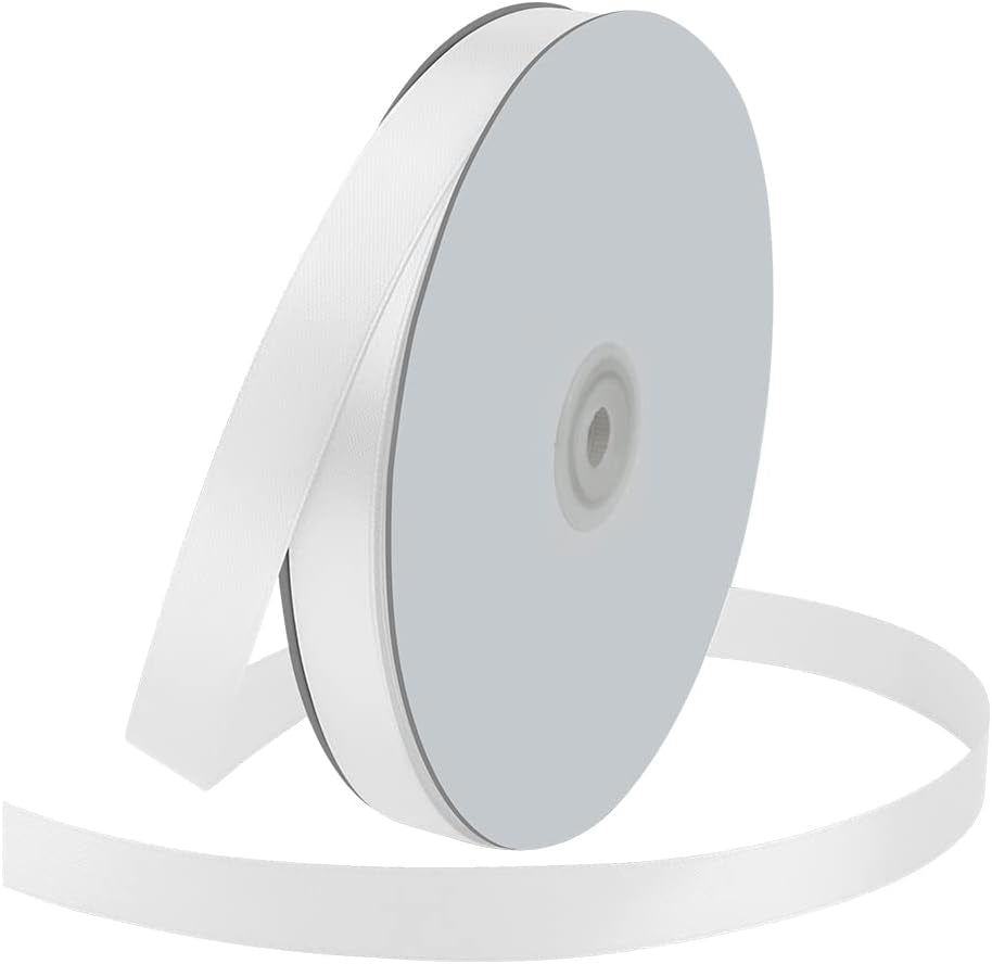 5/8&#x22; Wide X 100 Yards Single Face Polyester Satin Ribbon, Satin Ribbon for Crafts, Gift, Hair Bows, Wedding Party Decoration, Bow Making &#x26; Other Projects (White)