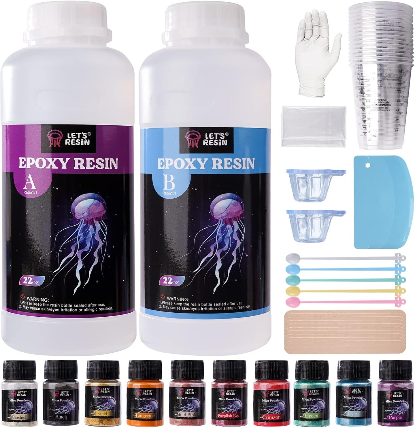 LET&#x27;S RESIN Epoxy Resin Starter Kit for Beginners, 44OZ Resin Art Kit for Craft,Fast Cure Resin for Coating,Jewelry,Tumbler,Paintings, Crystal Clear Casting Resin with Cups, Pigment Powder