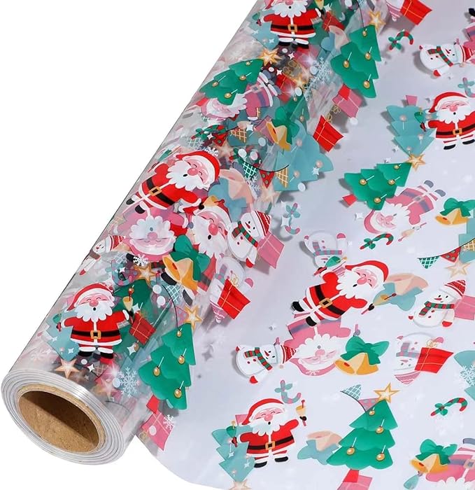 Xmas Cellophane Wrap for Christmas to Wrap Gift Basket, Treat, Wine, Party Decoration. (100ft Long x 16&#x201D; Wide x 2.5Mil)