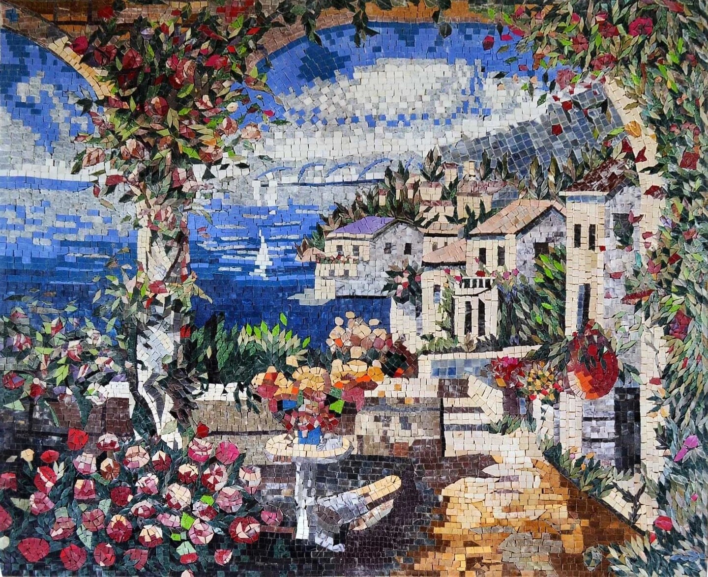 product name is Tuscan Sea View Decorative Mosaic Mural
