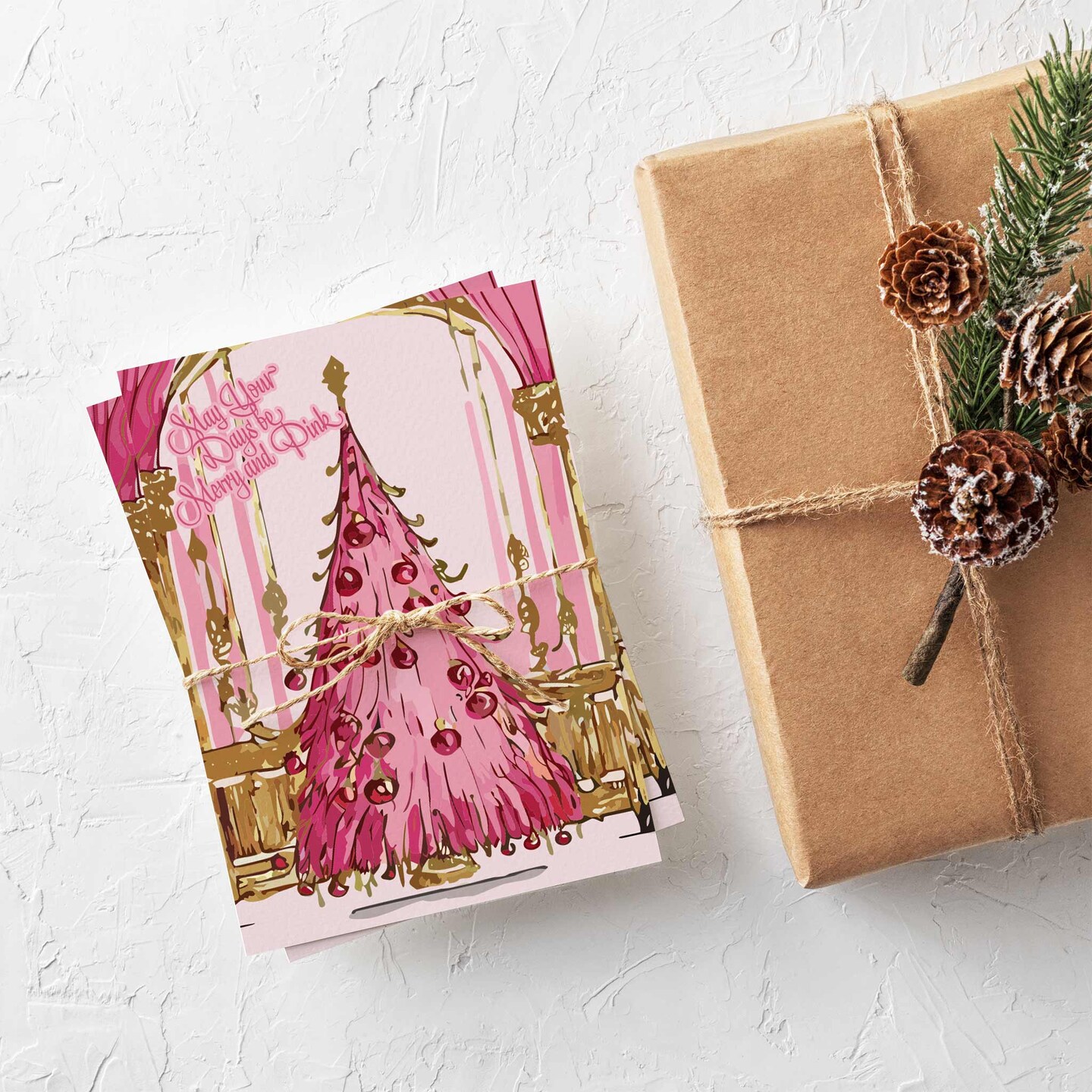 Pink and Gold Christmas Greeting Cards &#x2013; Boxed Set of 24 Glamorous Holiday Notecards Featuring Lavish Christmas Tree Designs, Blank Inside with Envelopes Included