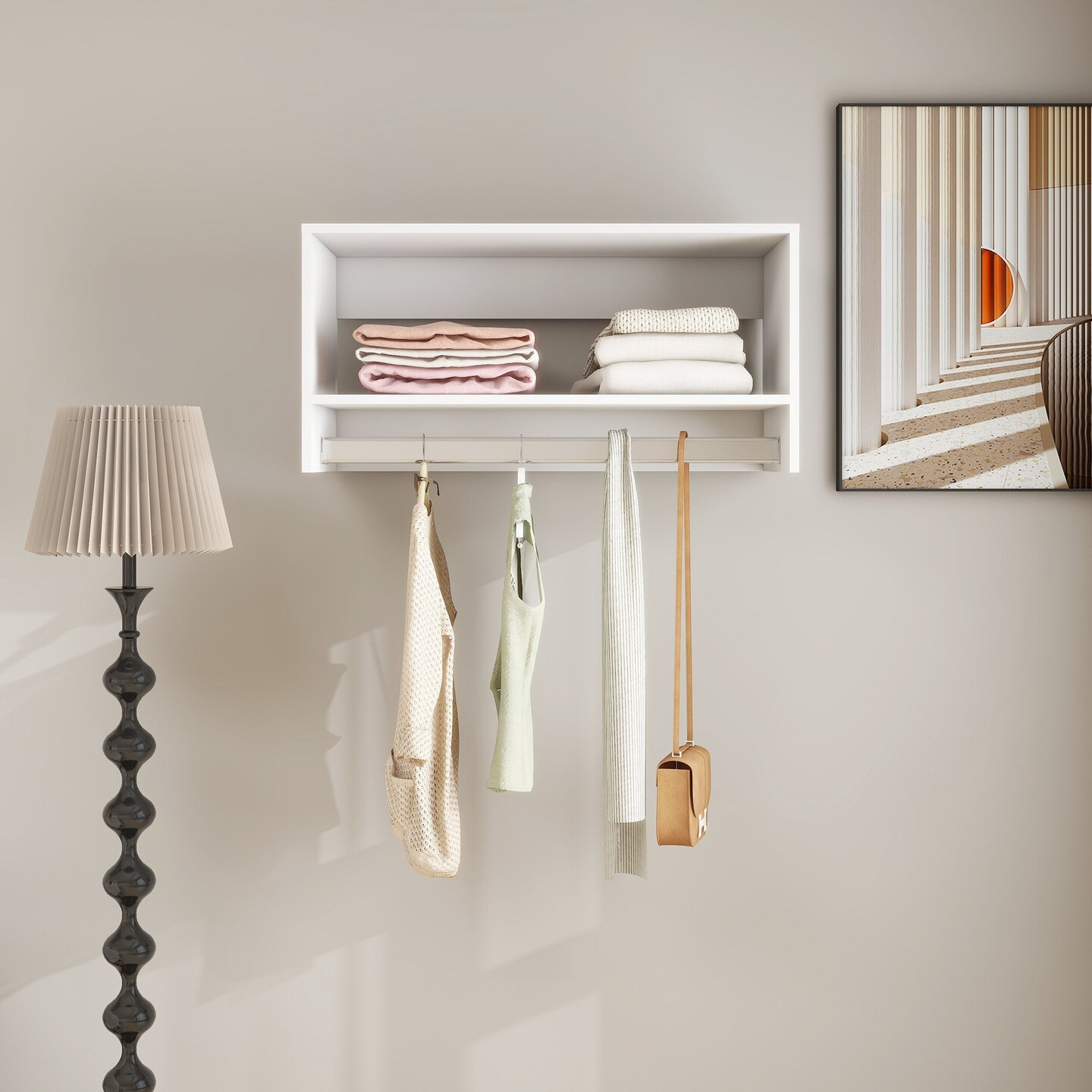 Wood Closet System Hanging Rod Walk In Clothes Storage Cabinet Built In Closet Organizer For Bedroom White