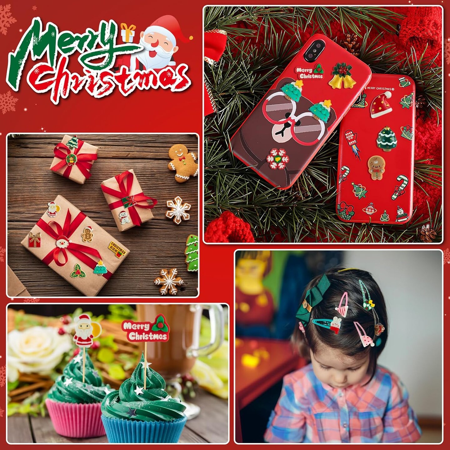 70 Styles Christmas Resin Flatback Charms Assorted Slime Santa Snowman Tree Embellishments Supplies for Holiday DIY Scrapbooking Making Decorations 70pc