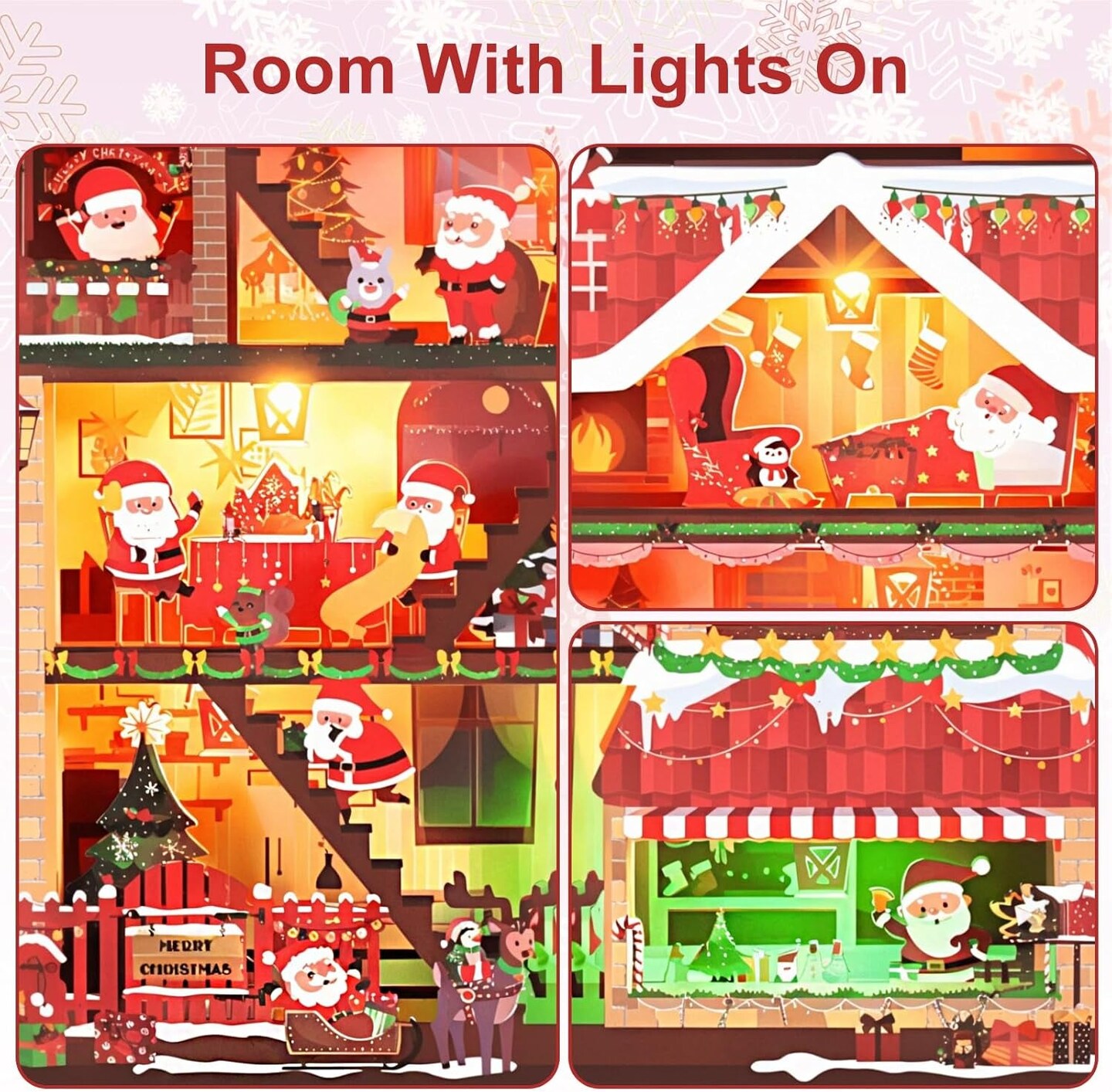 Christmas Cards, Lights and 3 Music 3D Pop up Christmas Card, Santa&#x27;S House Merry Christmas Greeting Card for Kids Mom Dad Husband Wife Men Women Daughter Son
